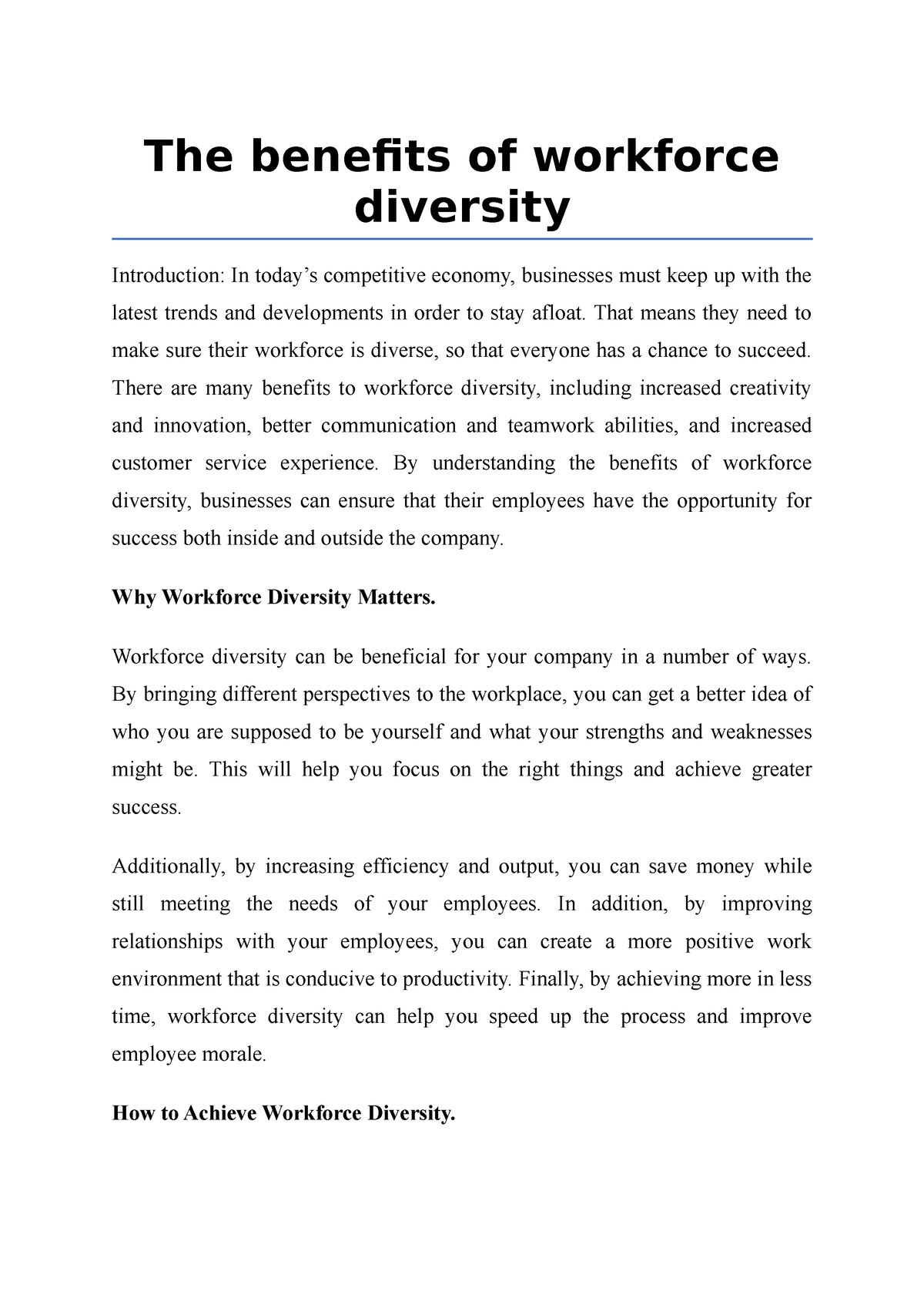 workforce diversity essay