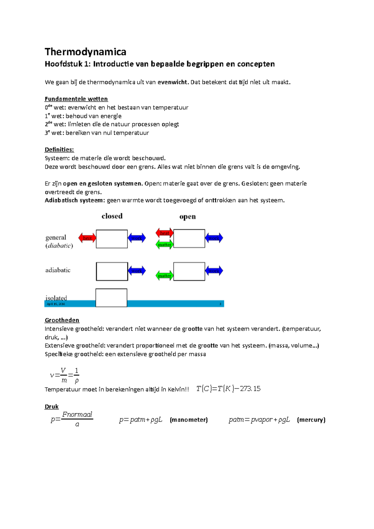 Samenvatting Thermo - Thermodynamica Hoofdstuk 1: Introductie Van ...