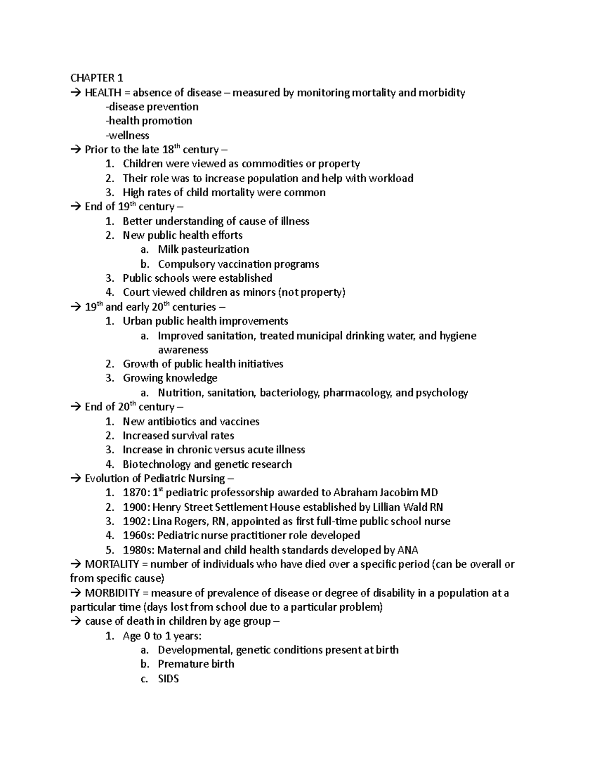 WEEK 1 Notes - Accurate - CHAPTER 1 HEALTH = absence of disease ...
