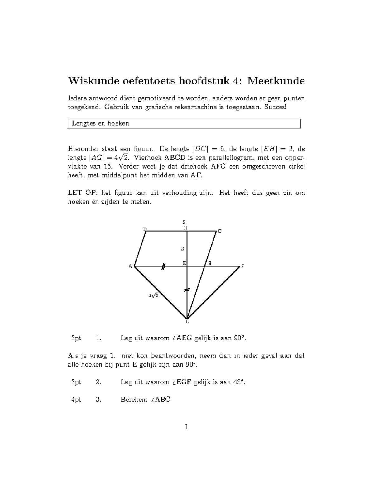 Toets 4 - Geen. - Wiskunde Oefentoets Hoofdstuk 4: Meetkunde Iedere ...