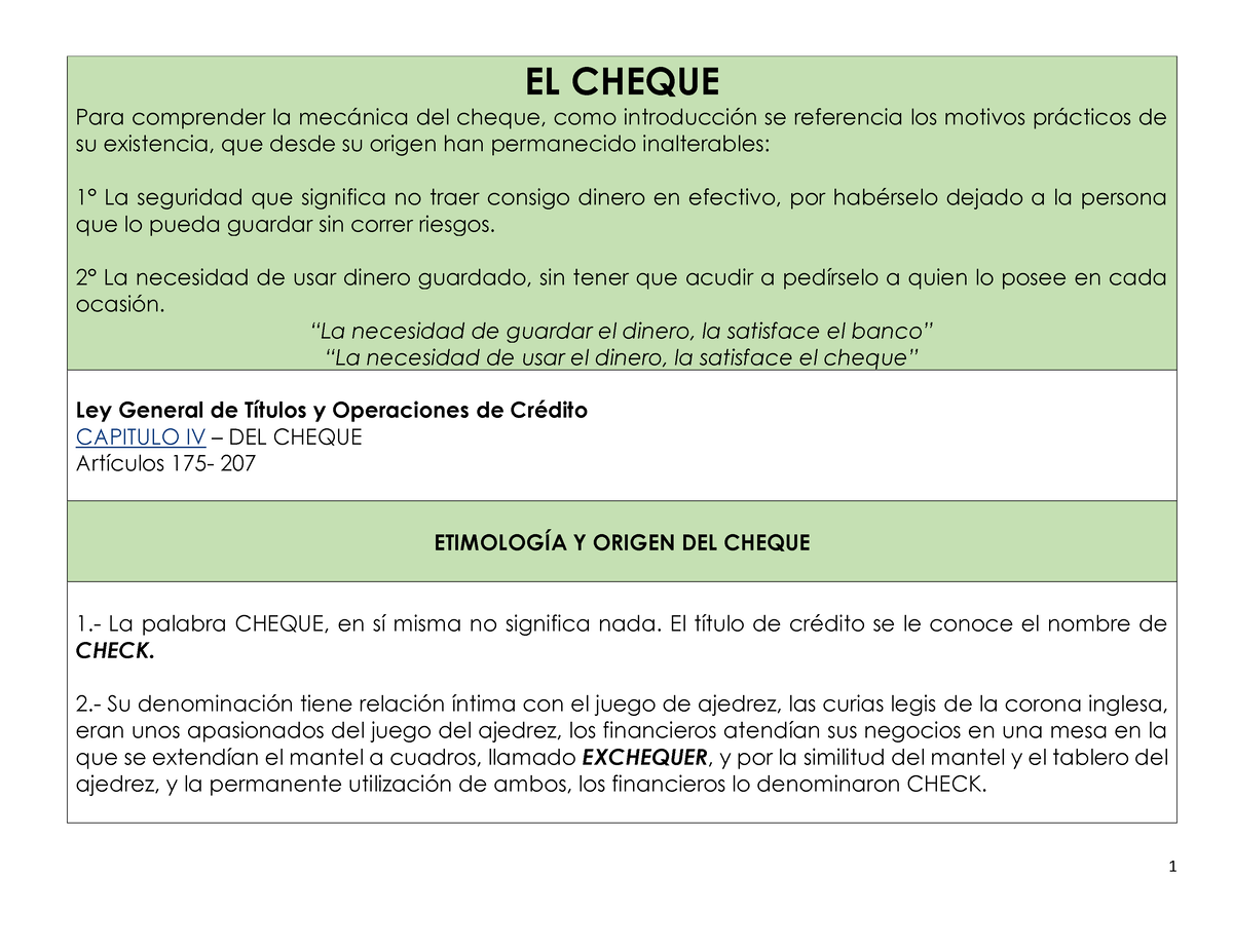 El Cheque Apunte Resumen El Cheque Para Comprender La Mecánica Del Cheque Como 5488