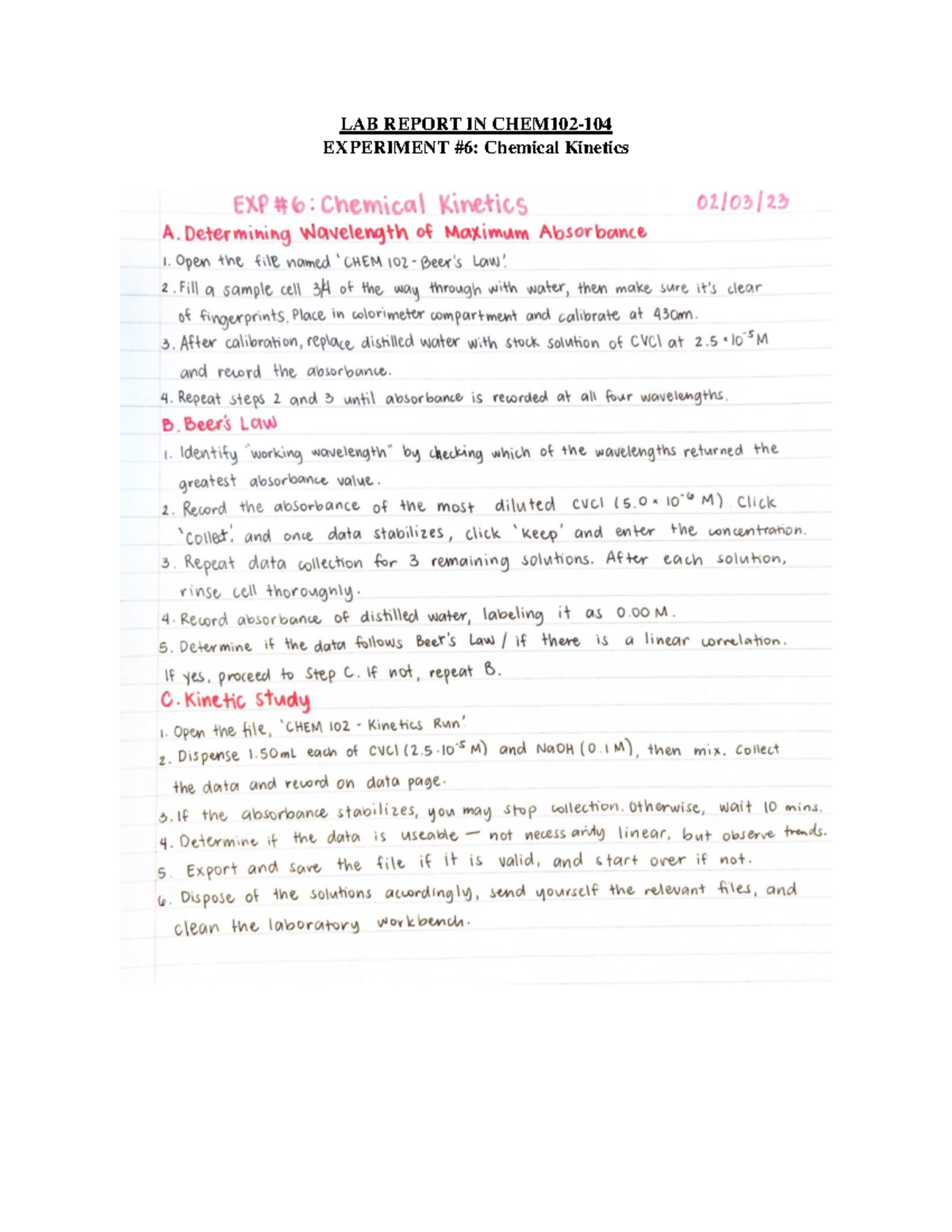 CHEM102 Lab6 Chemical LAB REPORT IN CHEM102 EXPERIMENT