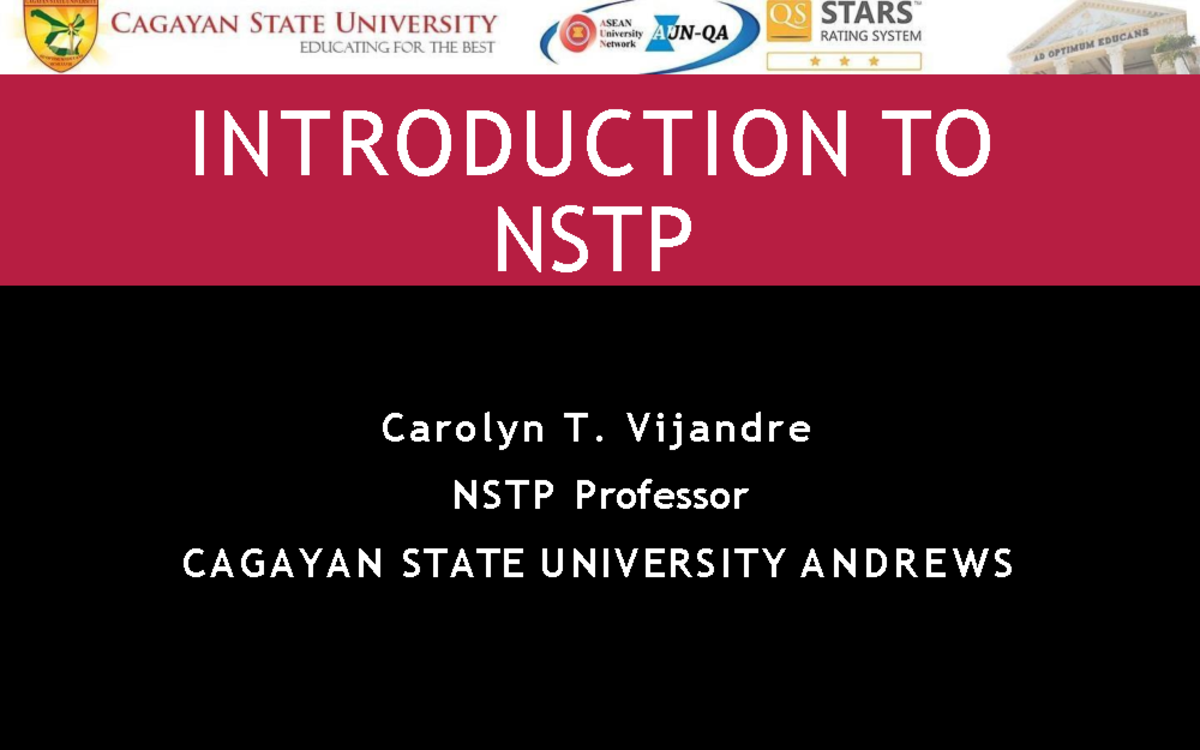 NSTP-1-carol - Nstp - INTRODUCTION TO NSTP Carolyn T. Vijandre NSTP ...