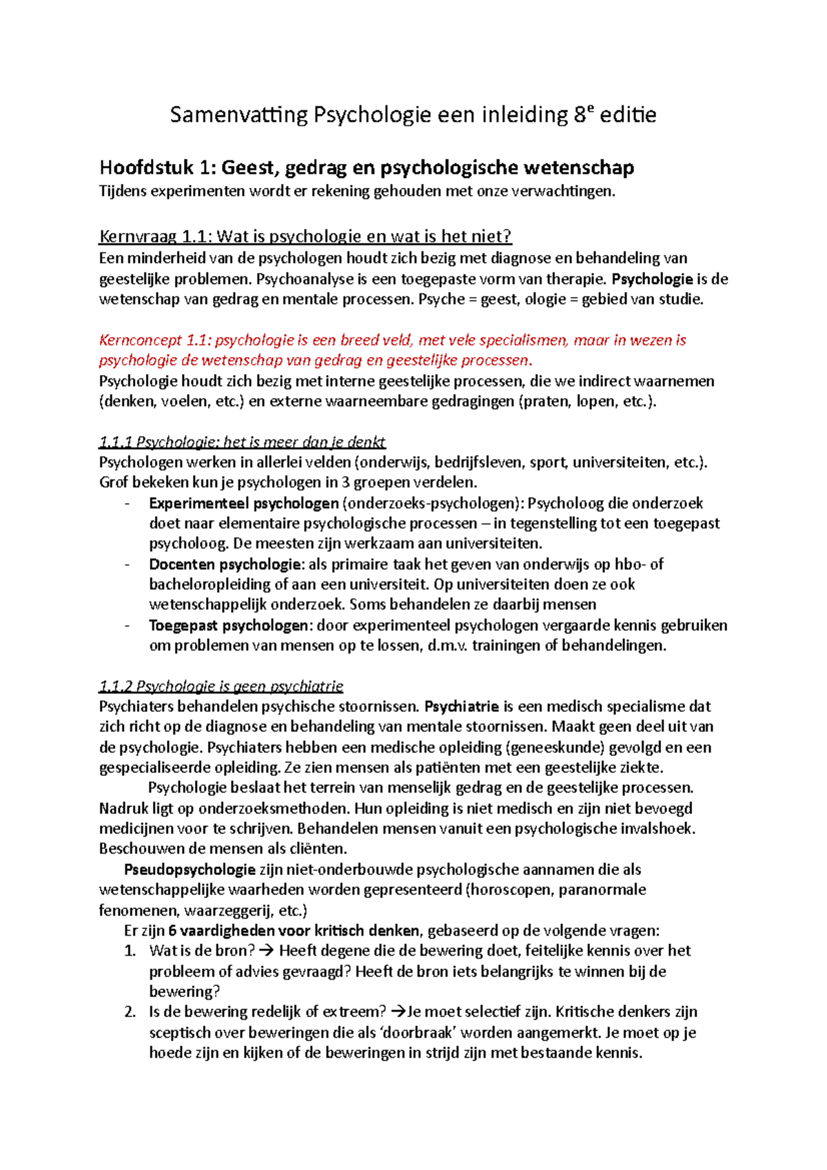 Samenvatting Psychologie Een Inleiding 8e Editie H1 - Inleiding ...