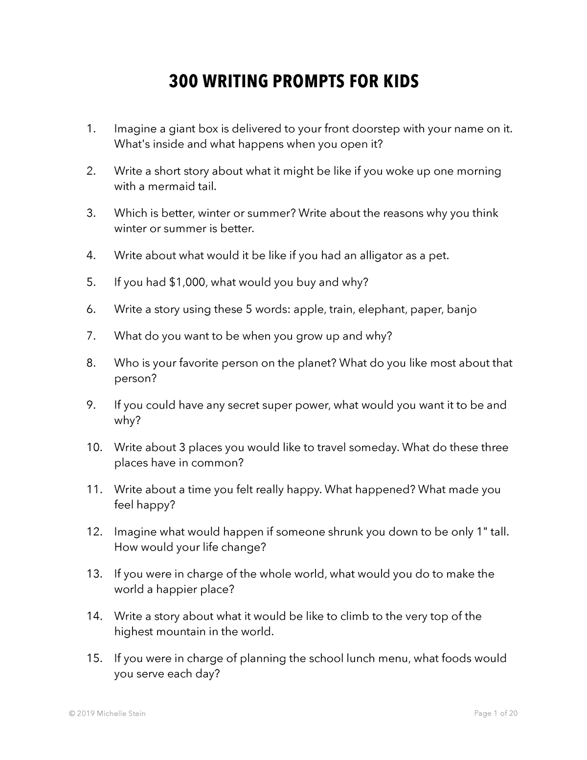 300 writing prompts for kids list - 300 WRITING PROMPTS FOR KIDS ...