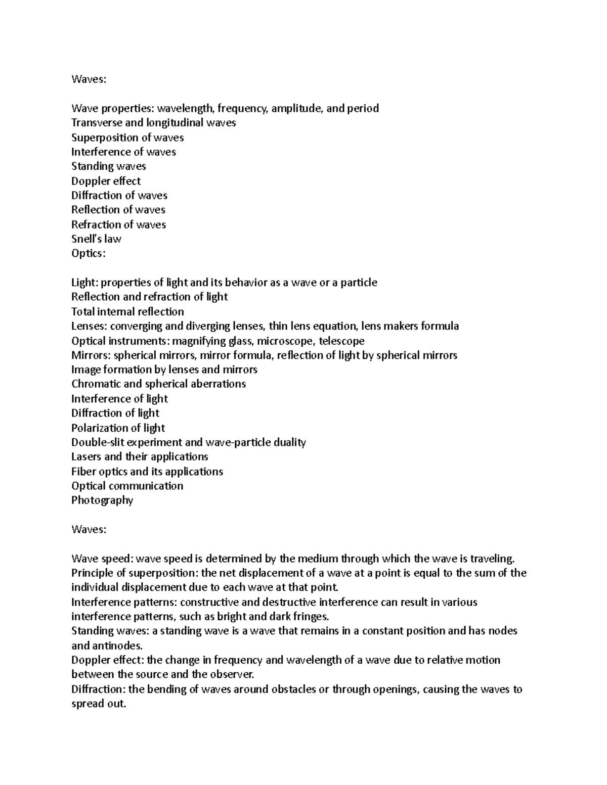 Waves and optics Unit 4 Waves Wave properties wavelength