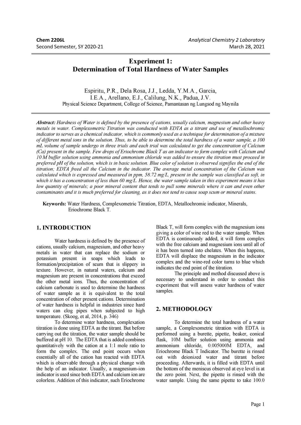 Determination of Water Hardness – A Comprehensive Lab Report Guide