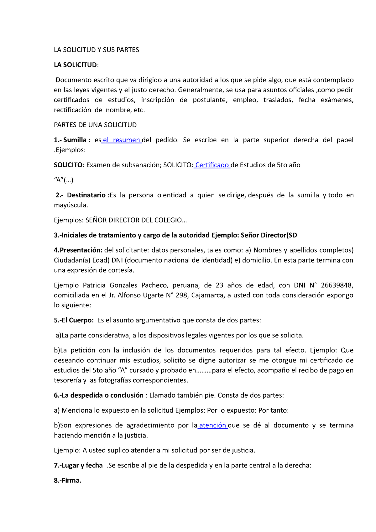 La Solicitud Y Sus Partes La Solicitud Y Sus Partes La Solicitud Documento Escrito Que Va 5776