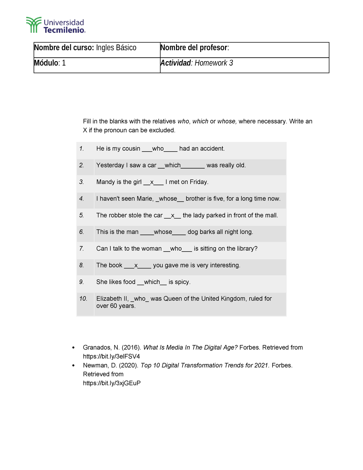 homework 12 ingles basico