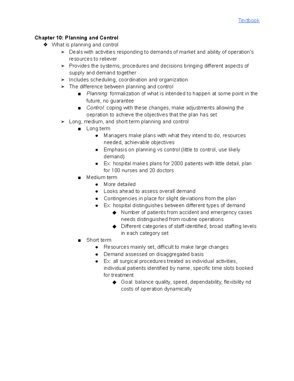 1.1. Textbook Reading Ch 10 Planning and Control - Chapter 10: Planning ...