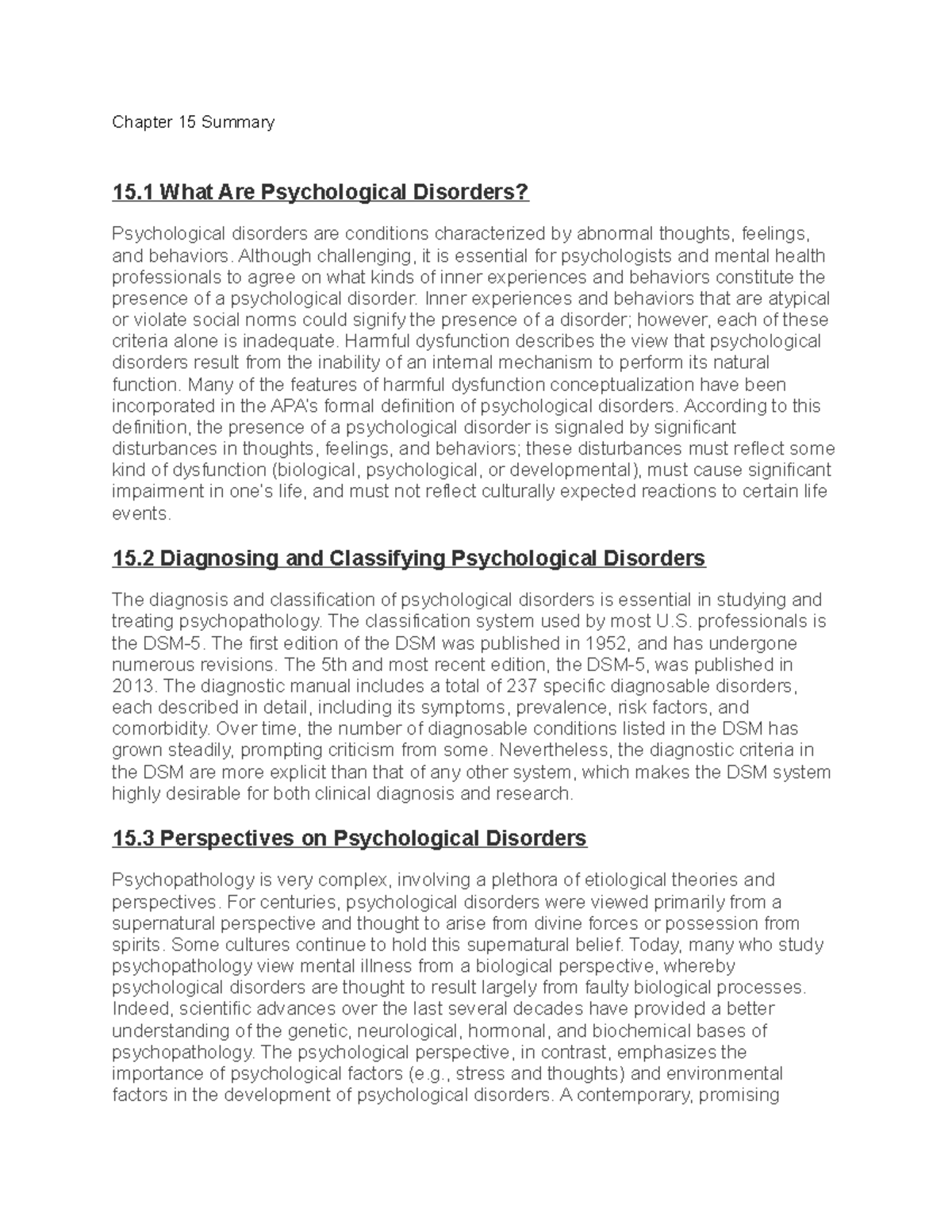 Chapter 15 Summary - Psychology - Chapter 15 Summary 15 What Are ...