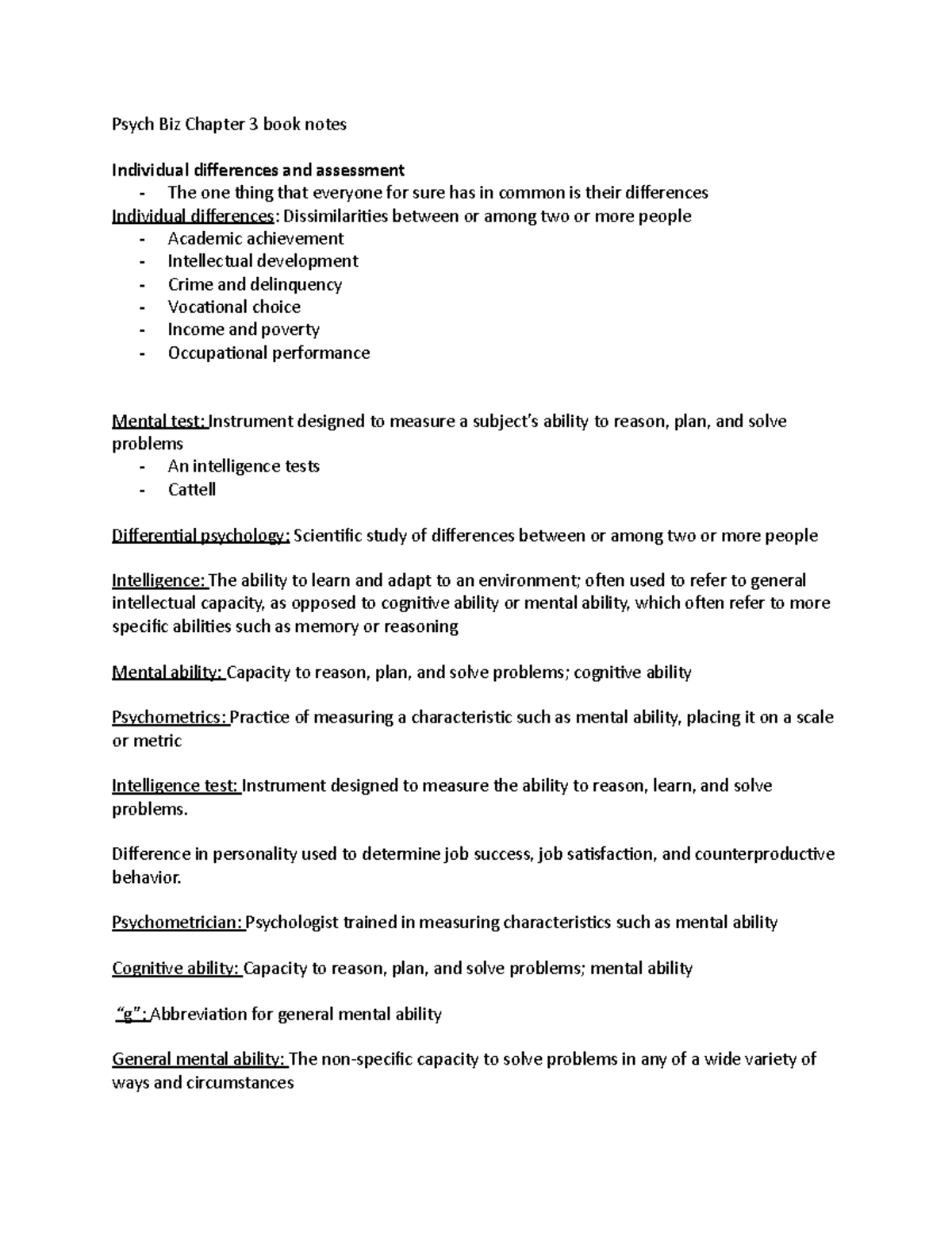 Psych Biz Chapter 3 Book Notes - Psych Biz Chapter 3 Book Notes ...