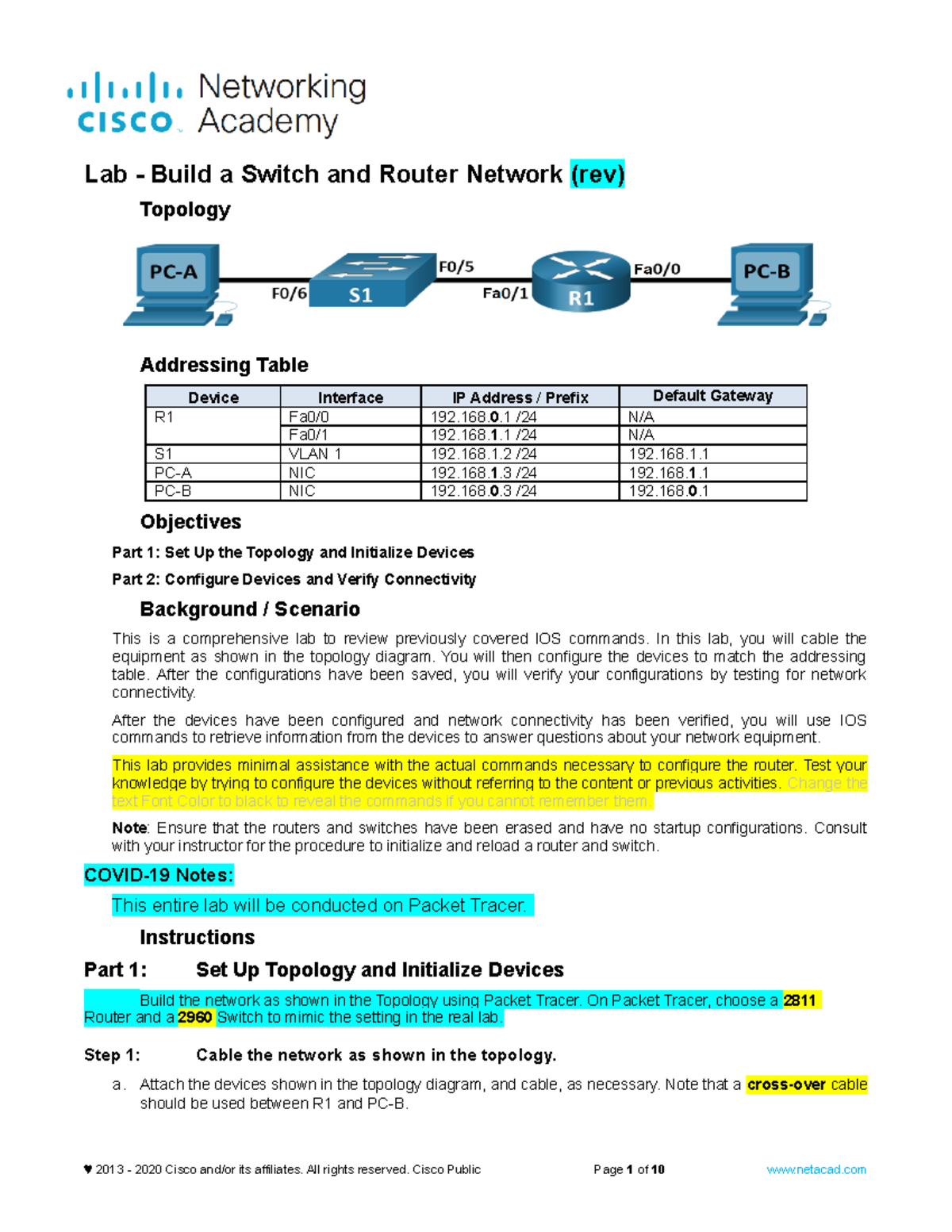 Week 2 Lab.1 - Build A Switch And Router Network Wj Copy - Lab - Build ...