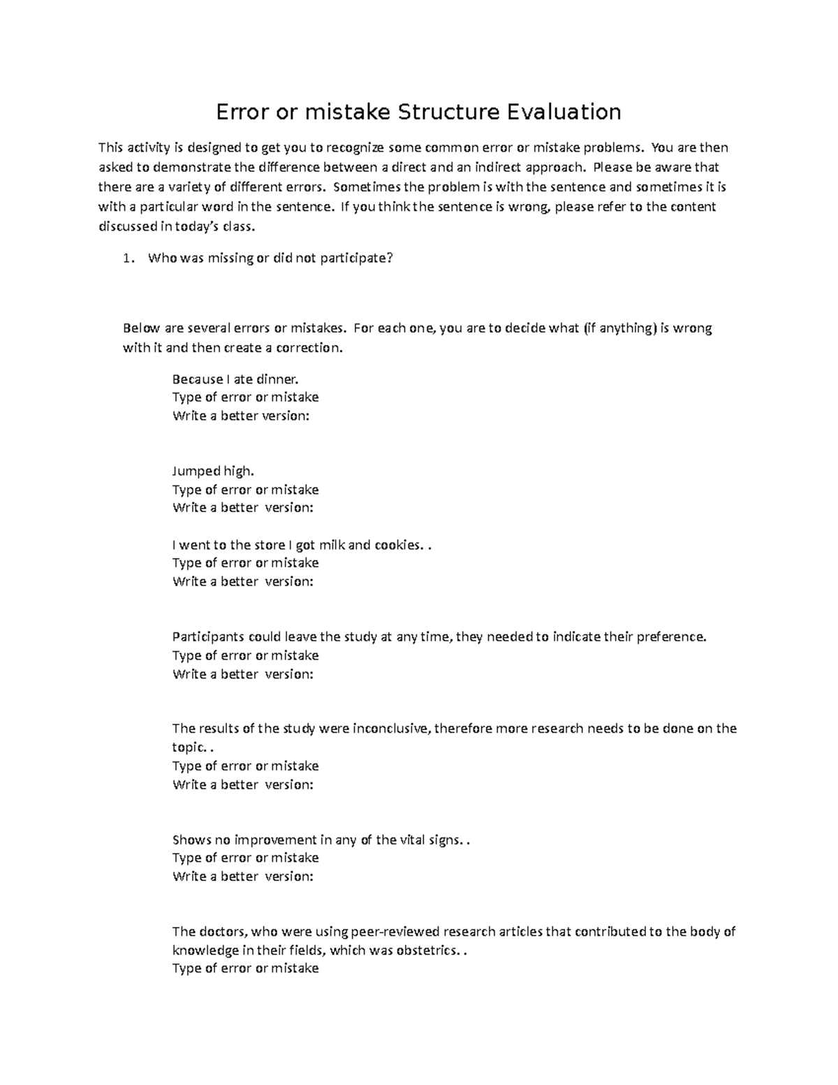 Sentence Structure 2021 - Error or mistake Structure Evaluation This ...