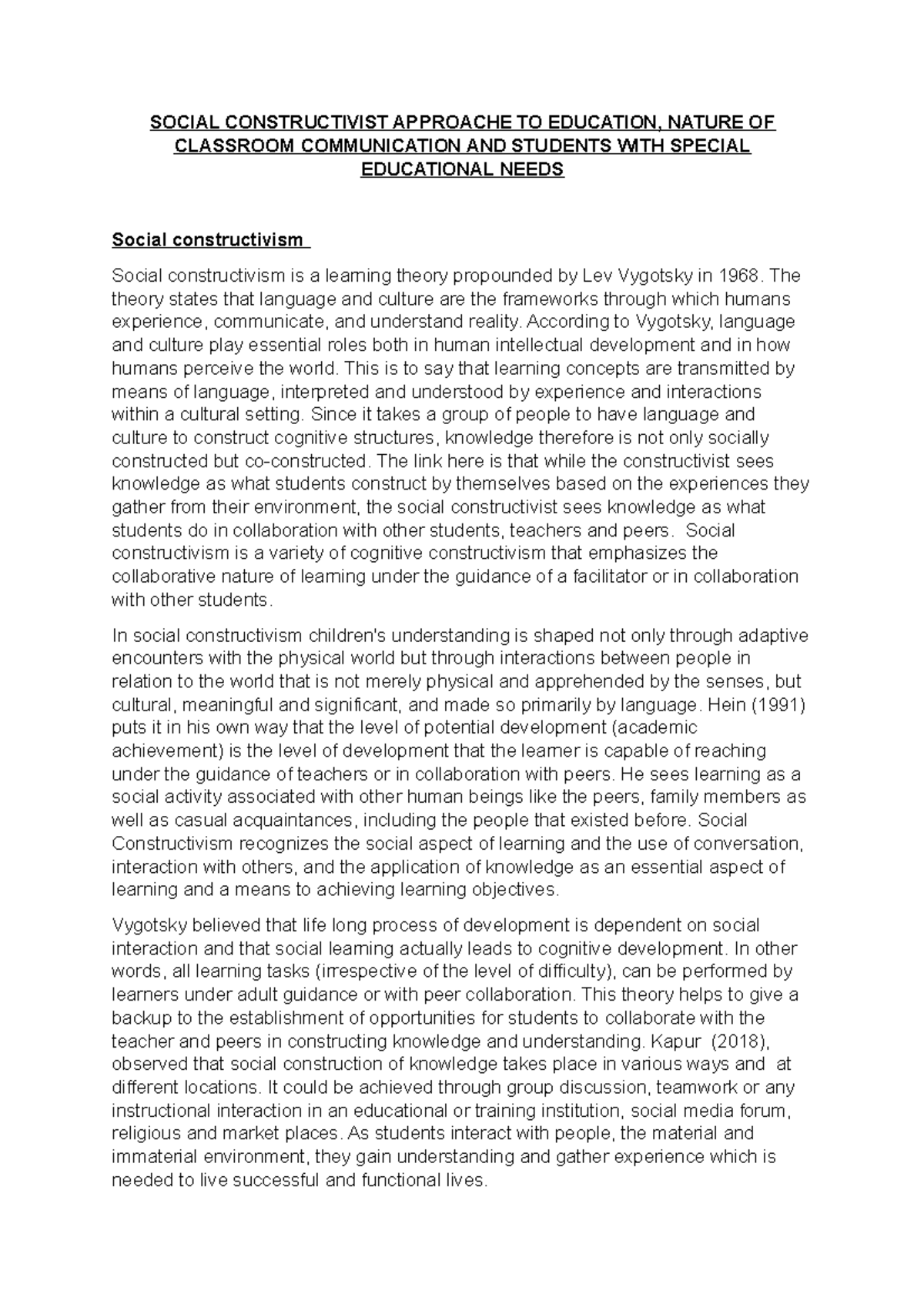 Educational Psychology Unit 2 - SOCIAL CONSTRUCTIVIST APPROACHE TO ...