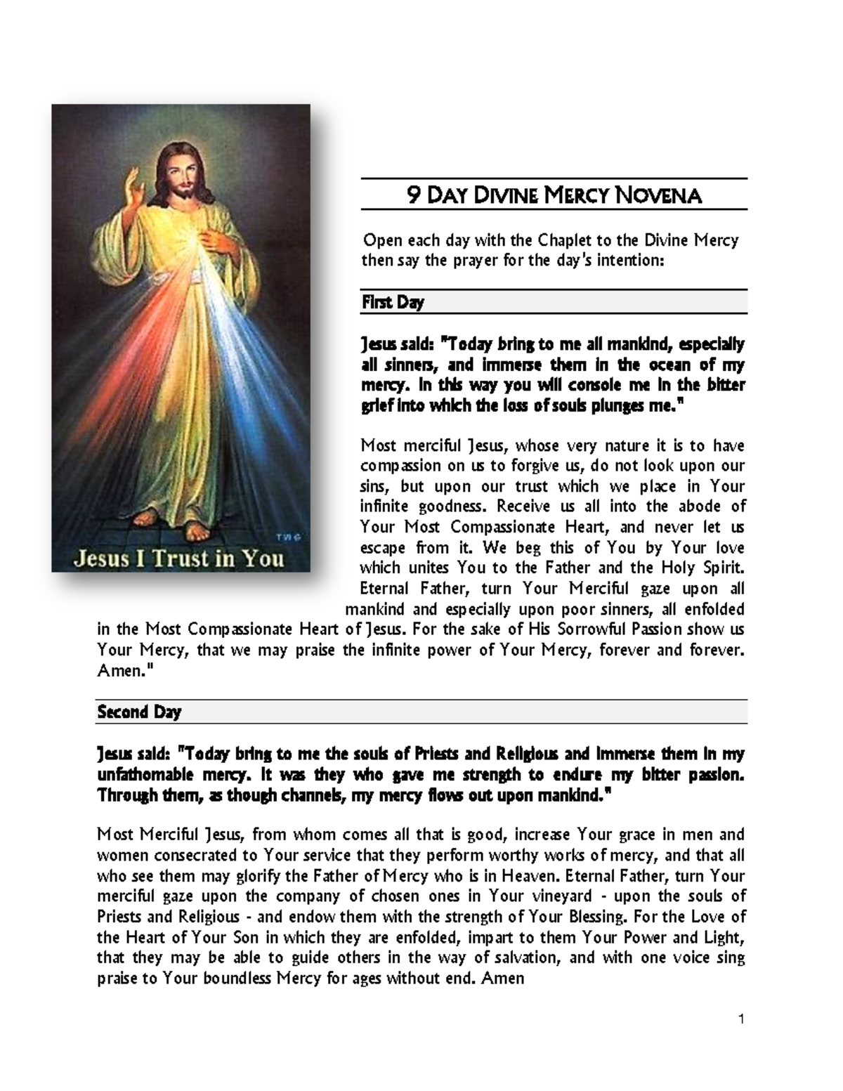 Divine-mercy-novena - 9 DAY DIVINE MERCY NOVENA Open each day with the ...