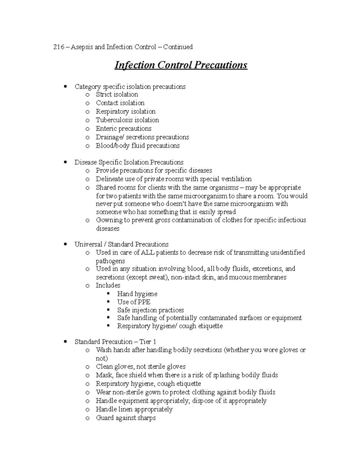 Asepsis and Infection Control Part 2- 216 - 216 – Asepsis and Infection ...