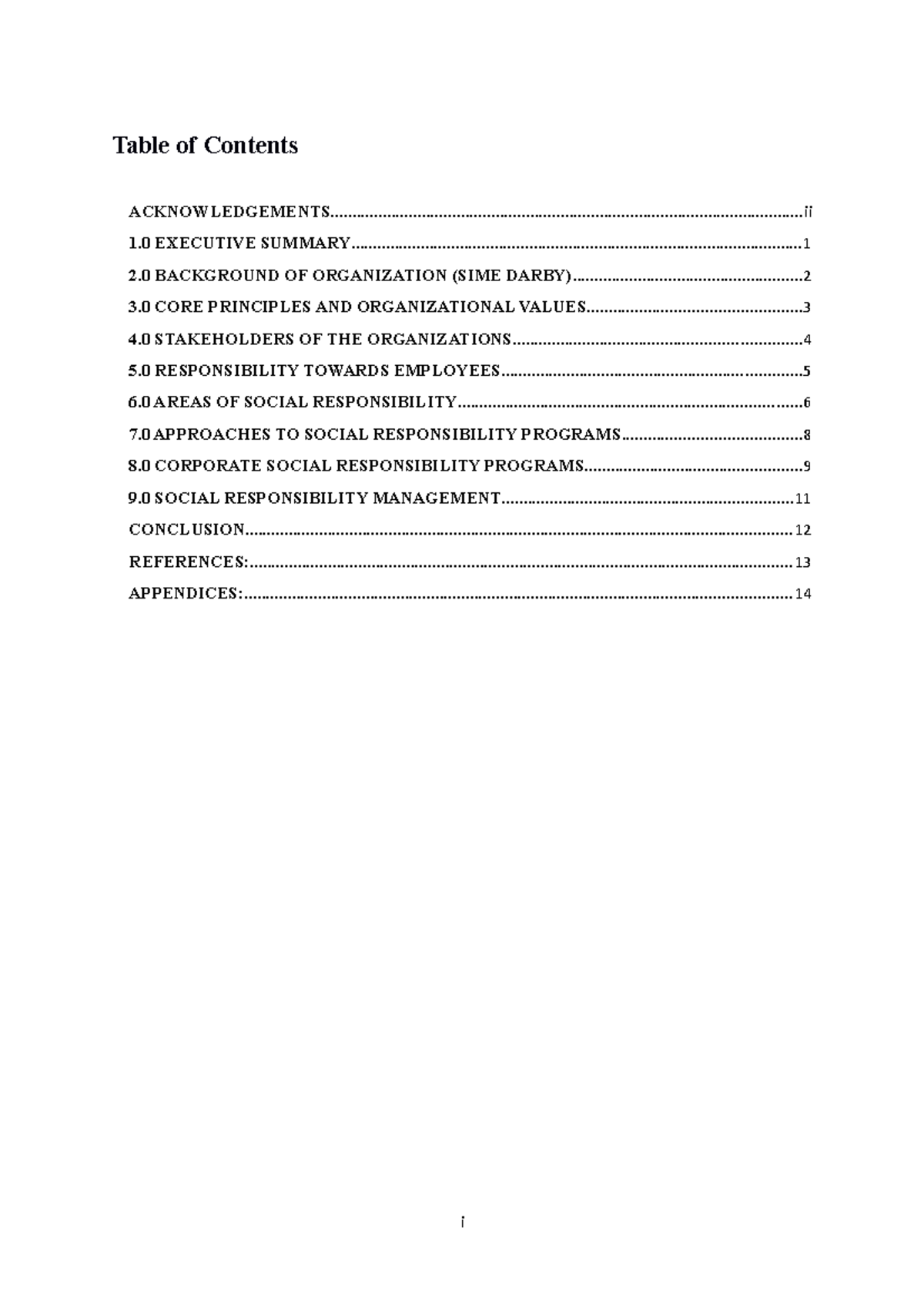 ASM 401 SIME Darby EXAMPLE - Table of Contents 1 EXECUTIVE SUMMARY ...