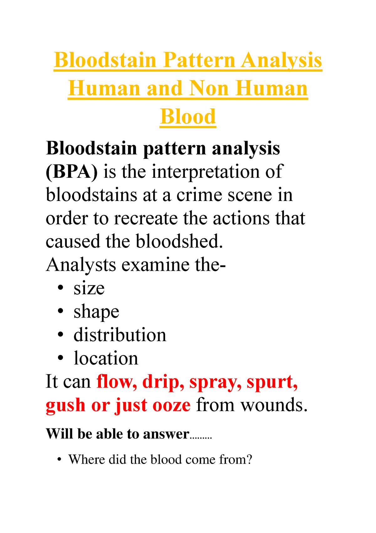 bloodstain pattern analysis research topics