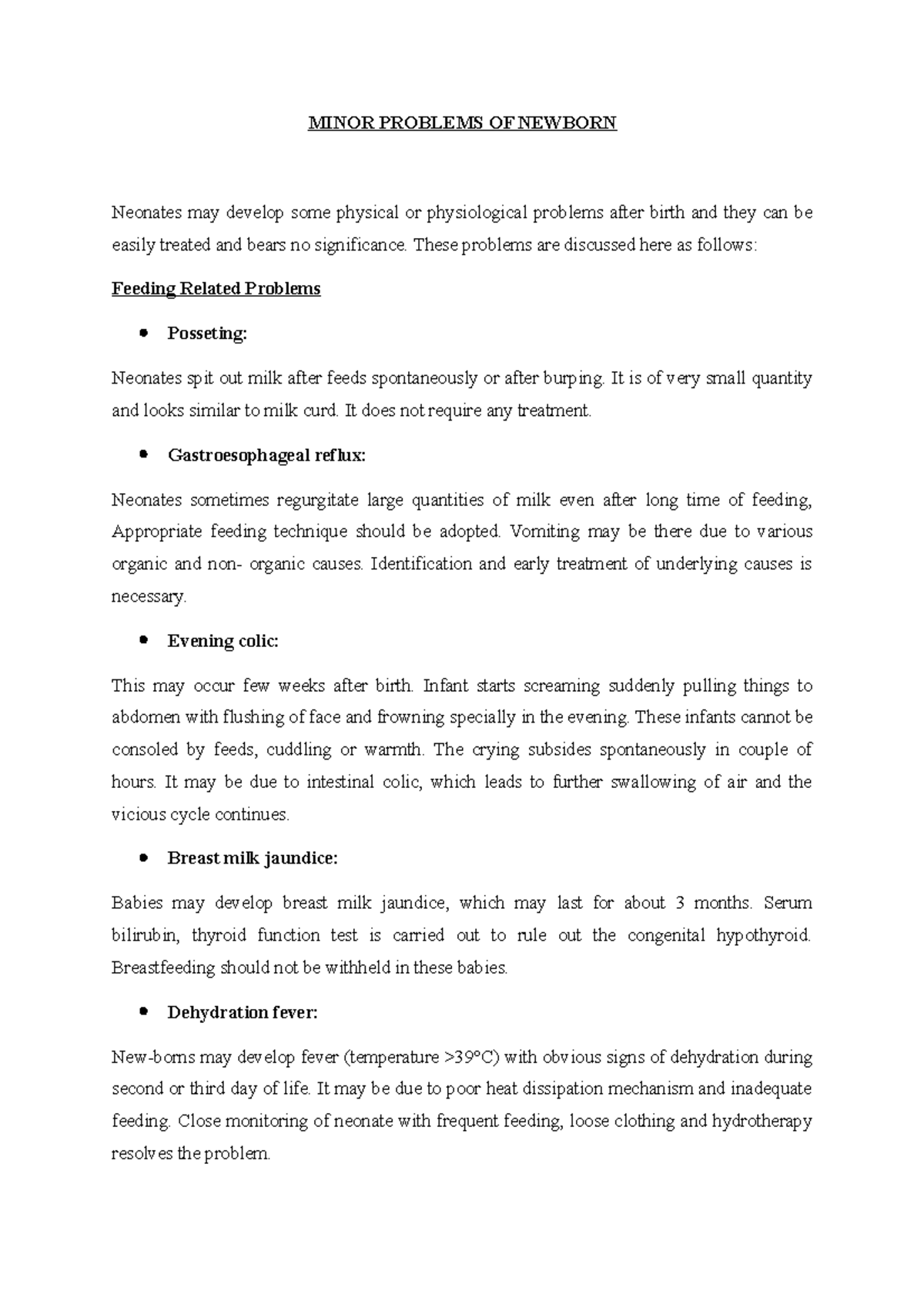 Minor Problems OF Newborn - MINOR PROBLEMS OF NEWBORN Neonates may ...