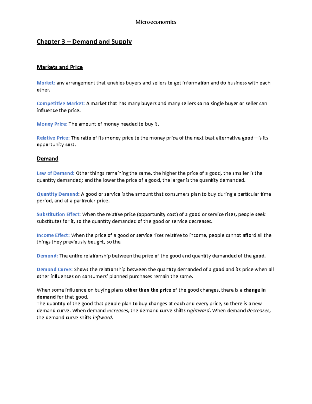 Day 1 - Notes - Chapter 3 – Demand and Supply Markets and Price Market ...