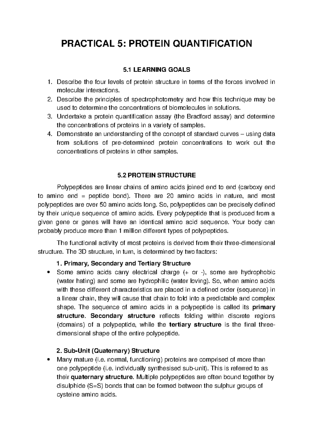 Biol1110 Prac 5 Week 6 Practical e Book 2021 - PRACTICAL 5: PROTEIN ...