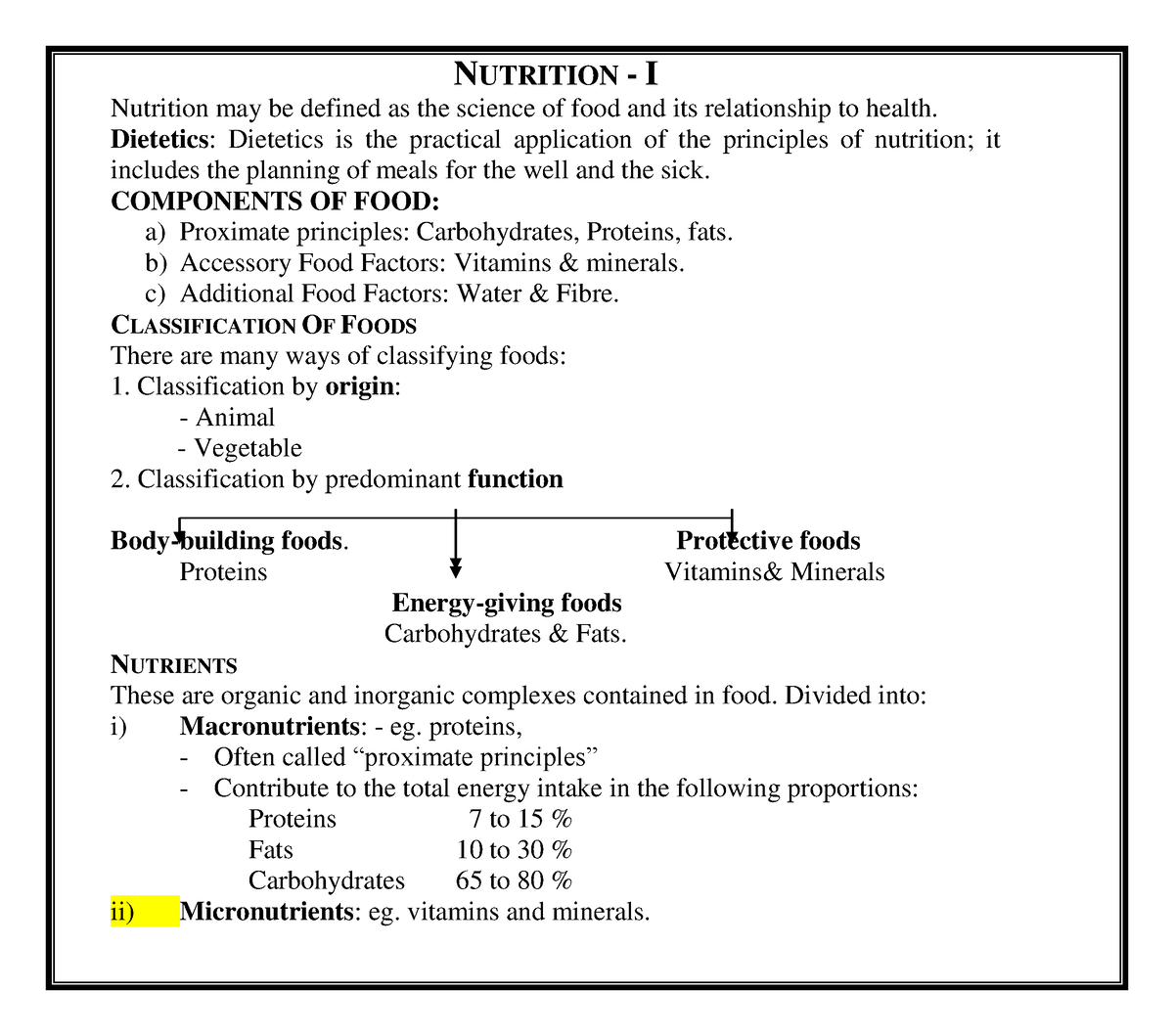 Nutrition I - NUTRITION - I Nutrition May Be Defined As The Science Of ...