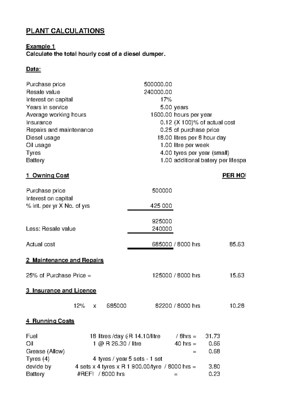 Plant Calculations - Example 1 - PLANT CALCULATIONS Example 1 Calculate ...