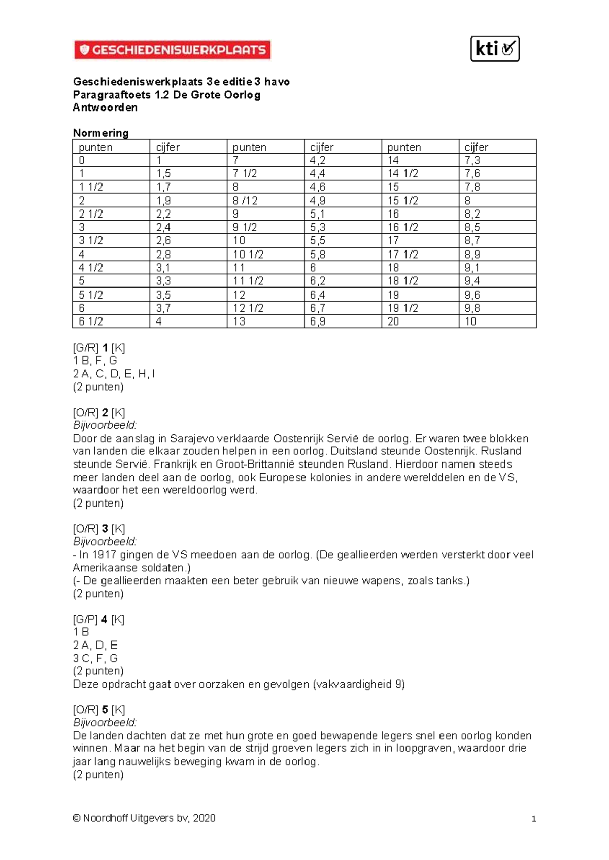 GWP3 3H H1 Par Toets 1 2 kti antw - Geschiedeniswerkplaats 3e editie 3 ...