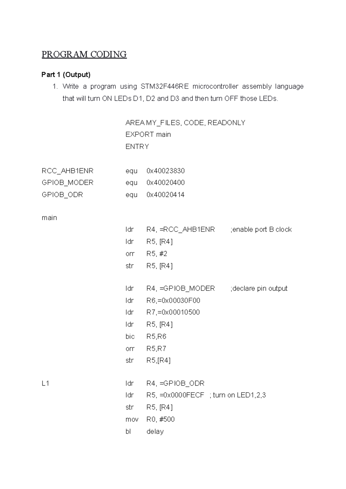 Report lab 2 - usable notes - PROGRAM CODING Part 1 (Output) 1. Write a ...