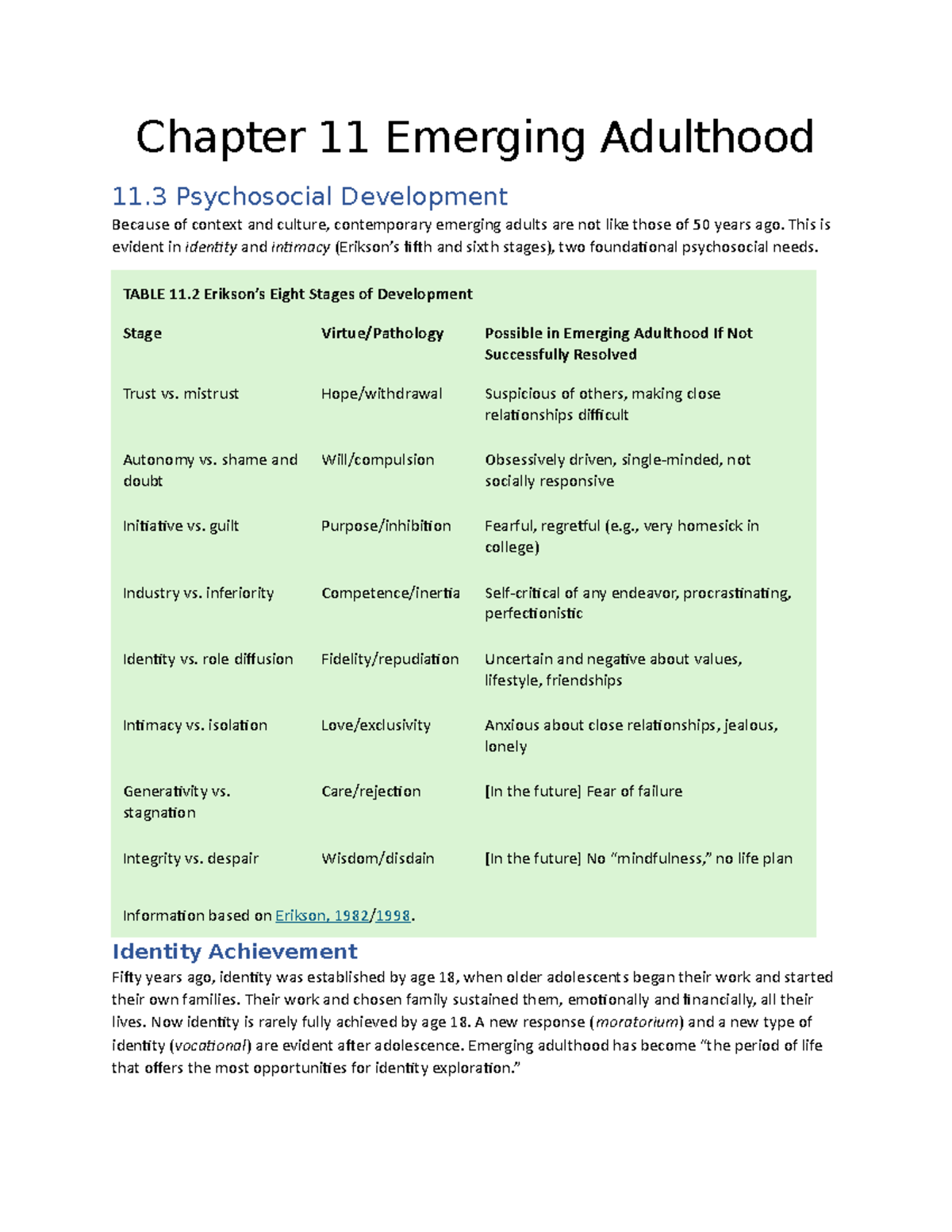 11.3 Psychosocial Development - Chapter 11 Emerging Adulthood 11 ...