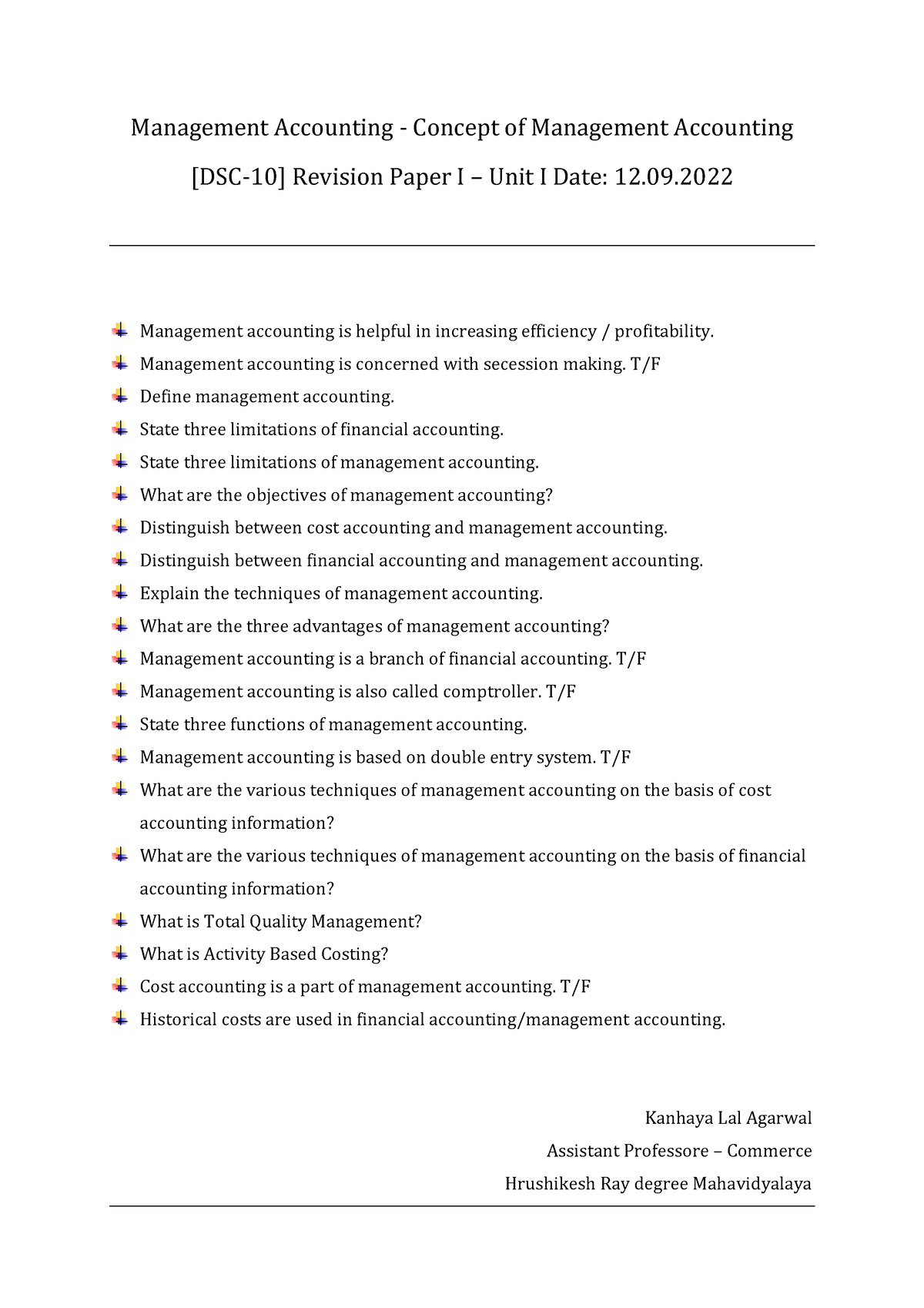 essay questions on management accounting