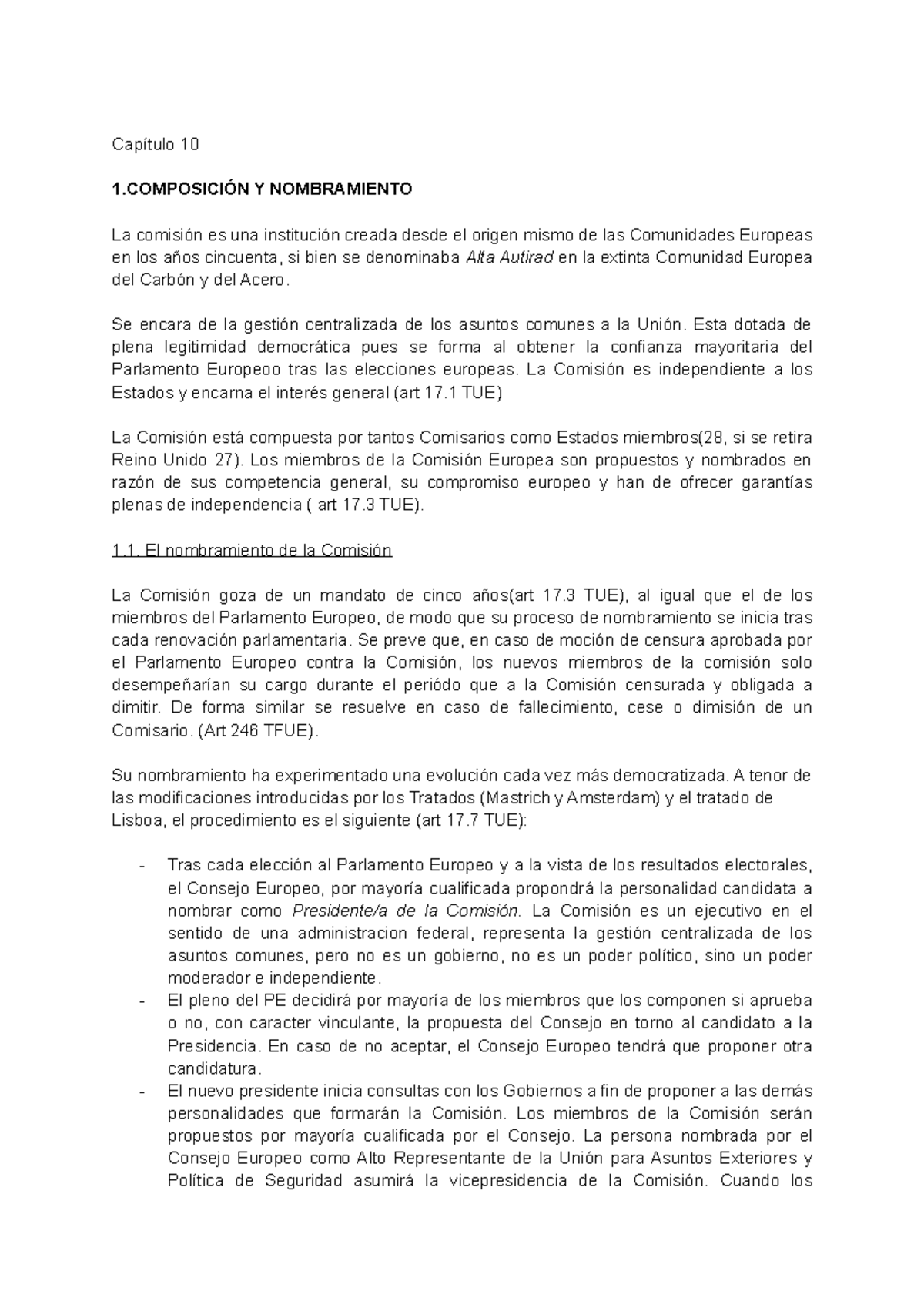Apuntes UE Not Good Cap tulo 10 1 N Y NOMBRAMIENTO La Comisi n Es