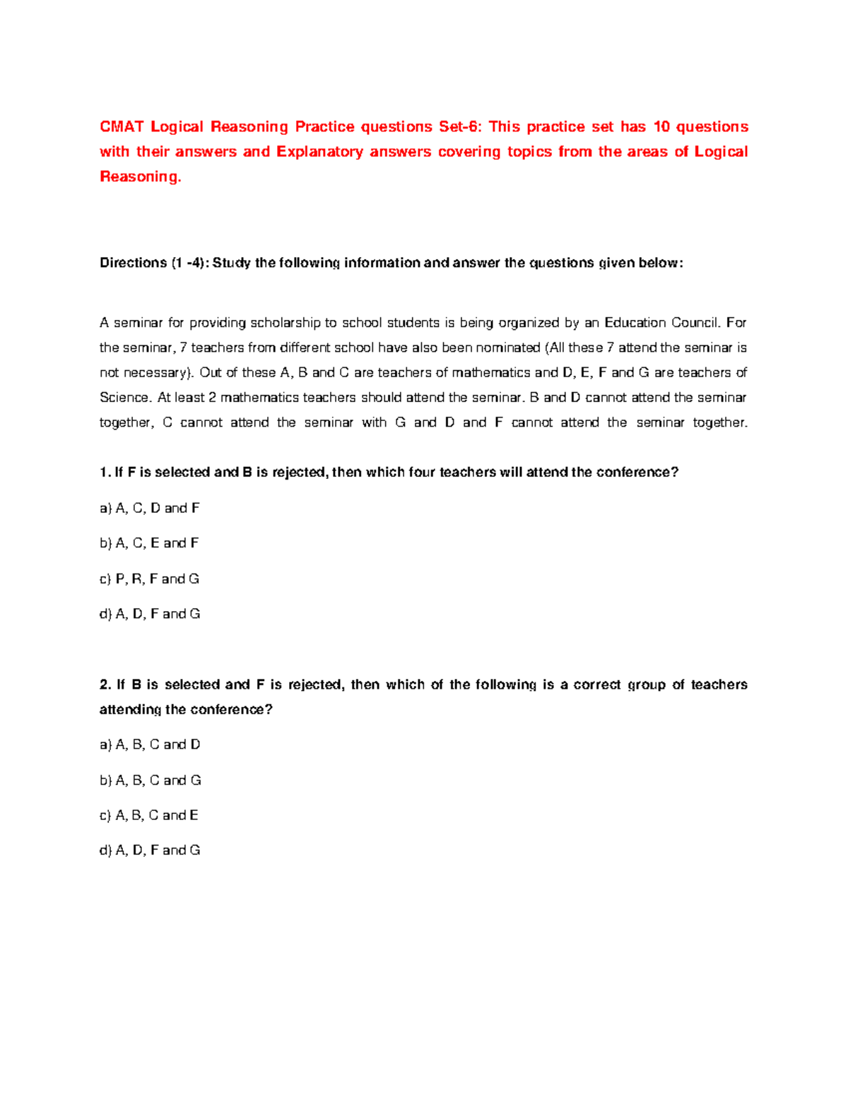 CMAT Logical Reasoning SET 6 - CMAT Logical Reasoning Practice ...