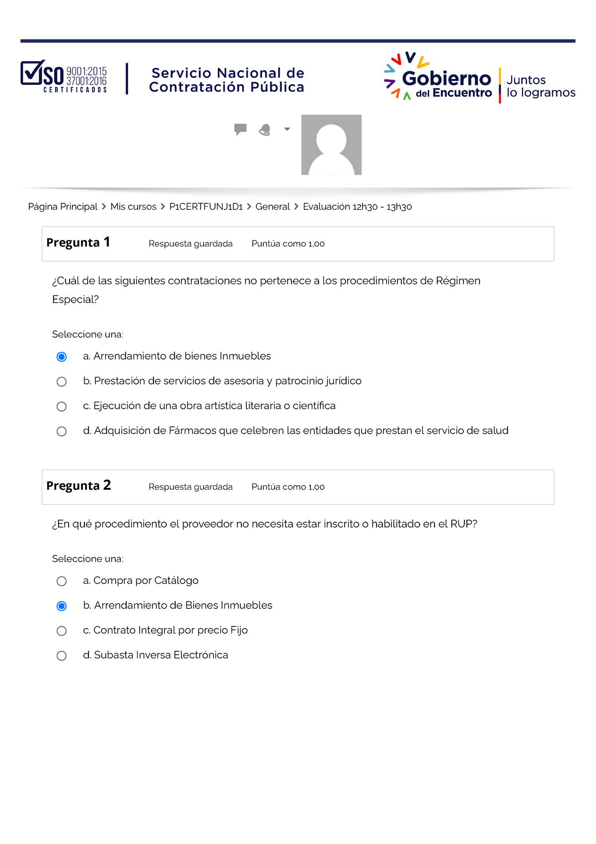 Prueba SERCOP ECUADOR - Pregunta 1 Respuesta Guardada Puntúa Como 1 ...