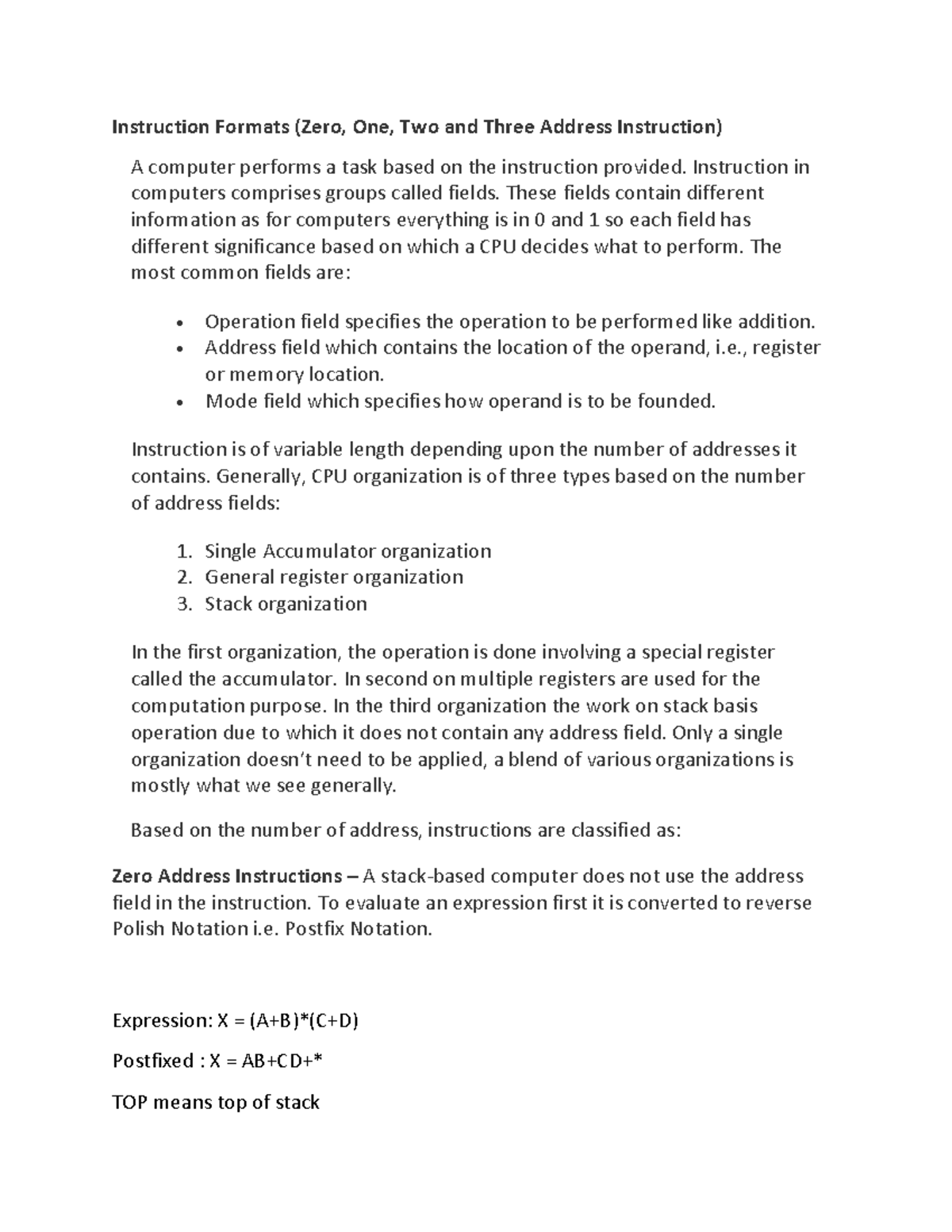 Instructions format - Instruction Formats (Zero, One, Two and Three ...