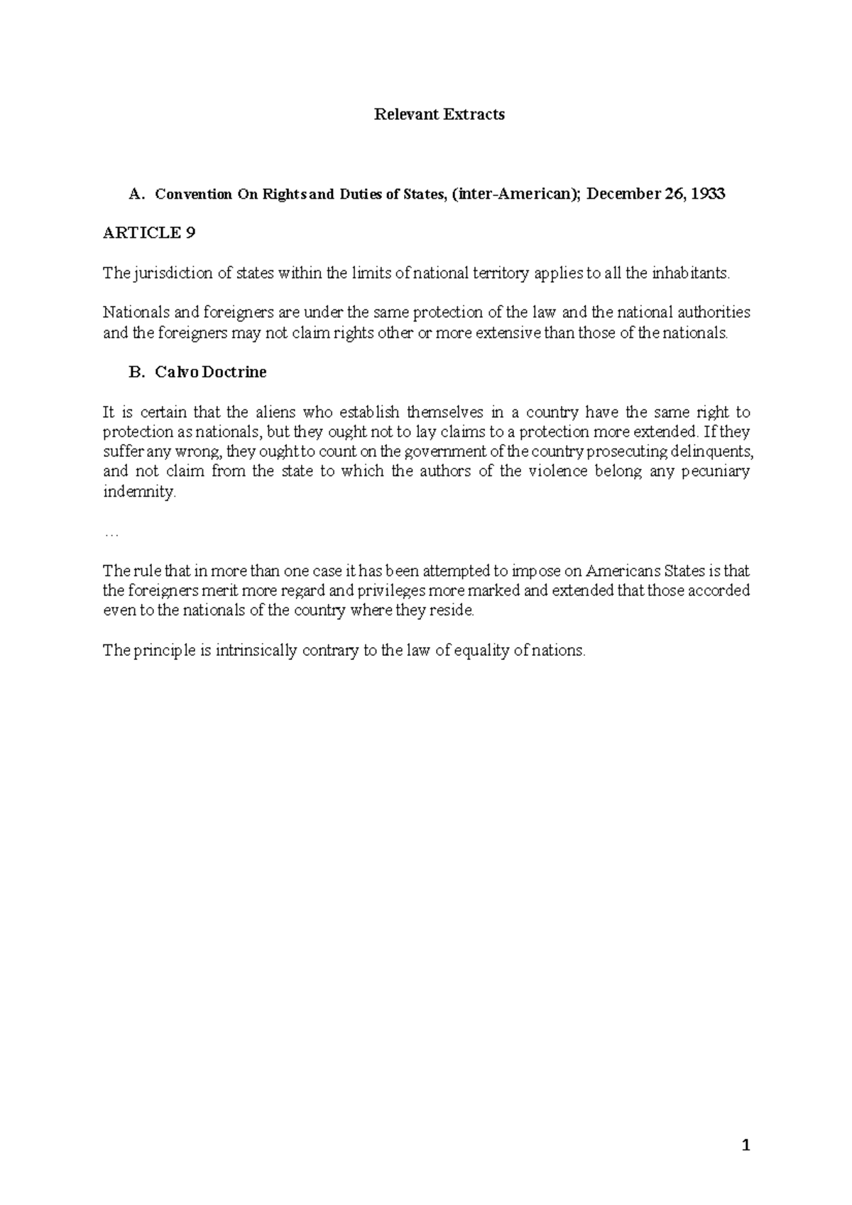 XXIV - Relevant Extracts A. Convention On Rights and Duties of States ...