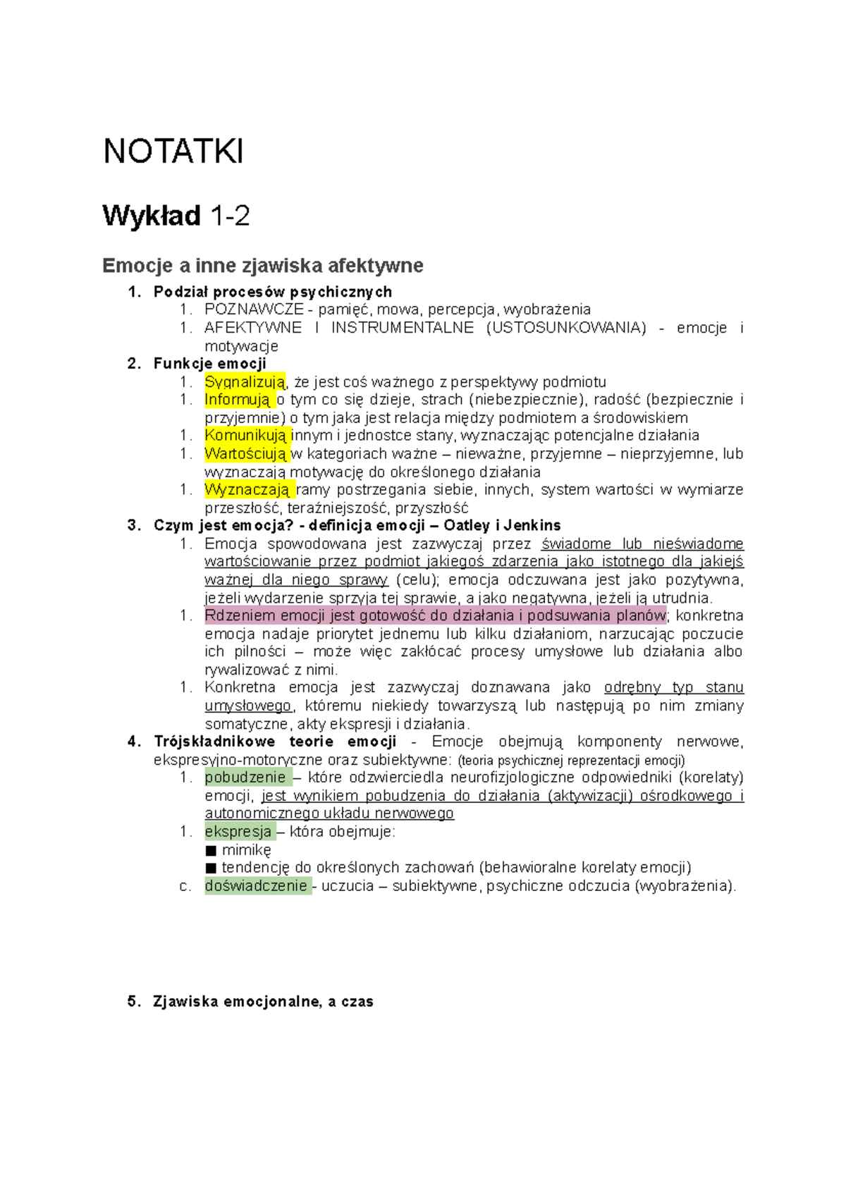 Notatki Psychologia Emocji I Motywacji - NOTATKI Wykład 1- Emocje A ...