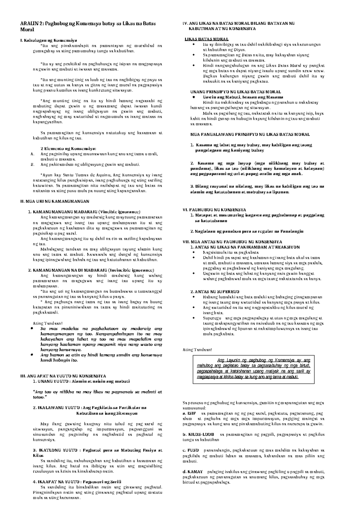 ESP 10 Aralin 2 Pagpapalalim - ARALIN 2: Paghubog Ng Konsensya Batay Sa ...