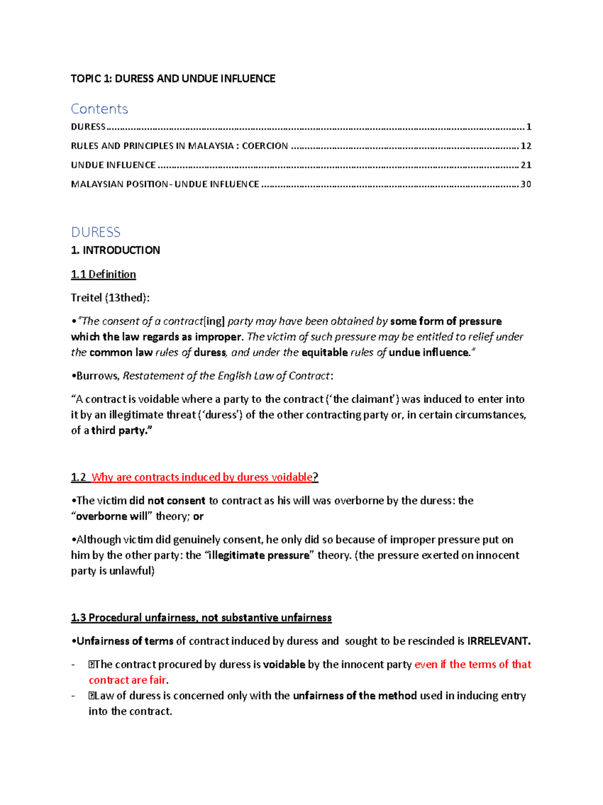 Topic 1Duress And Undue Influence - TOPIC 1: DURESS AND UNDUE INFLUENCE ...