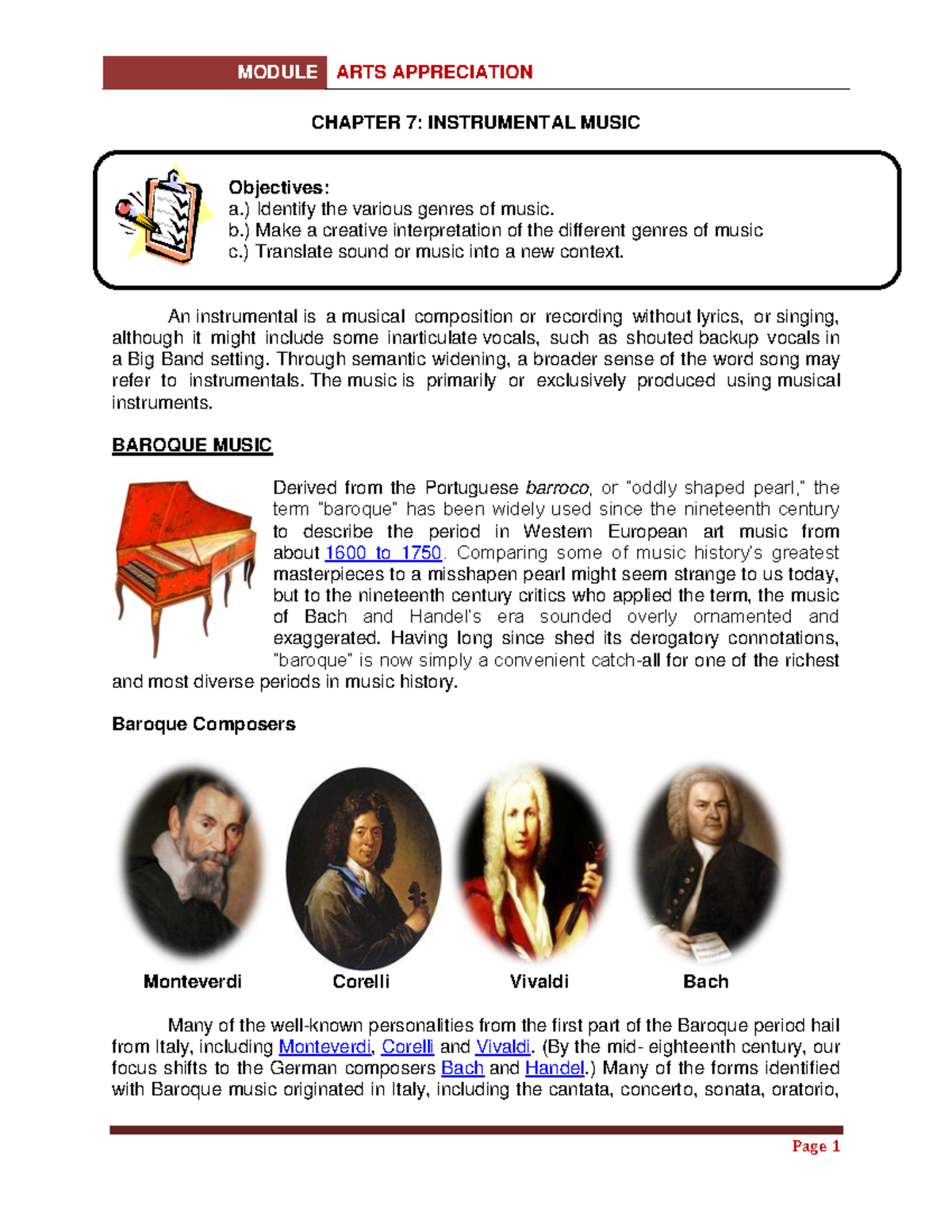 Instrumental Music Appreciation Art CHAPTER 7 INSTRUMENTAL MUSIC