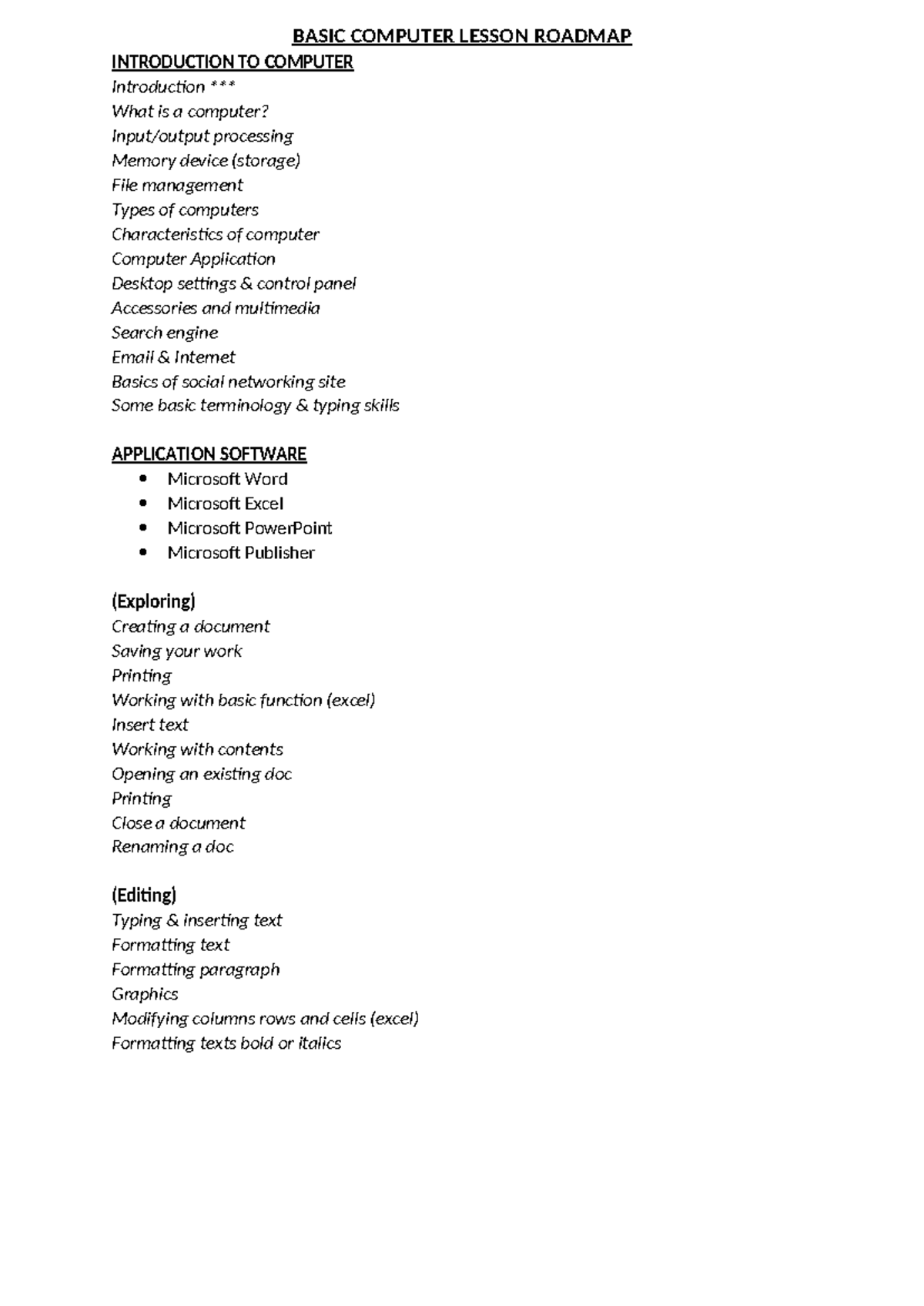 Introduction TO Computer - BASIC COMPUTER LESSON ROADMAP INTRODUCTION ...