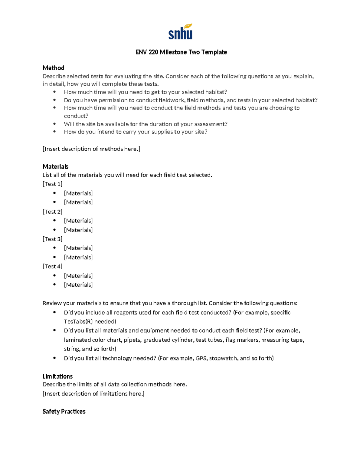 ENV 220 Milestone Two Template - ENV 220 Milestone Two Template Method ...