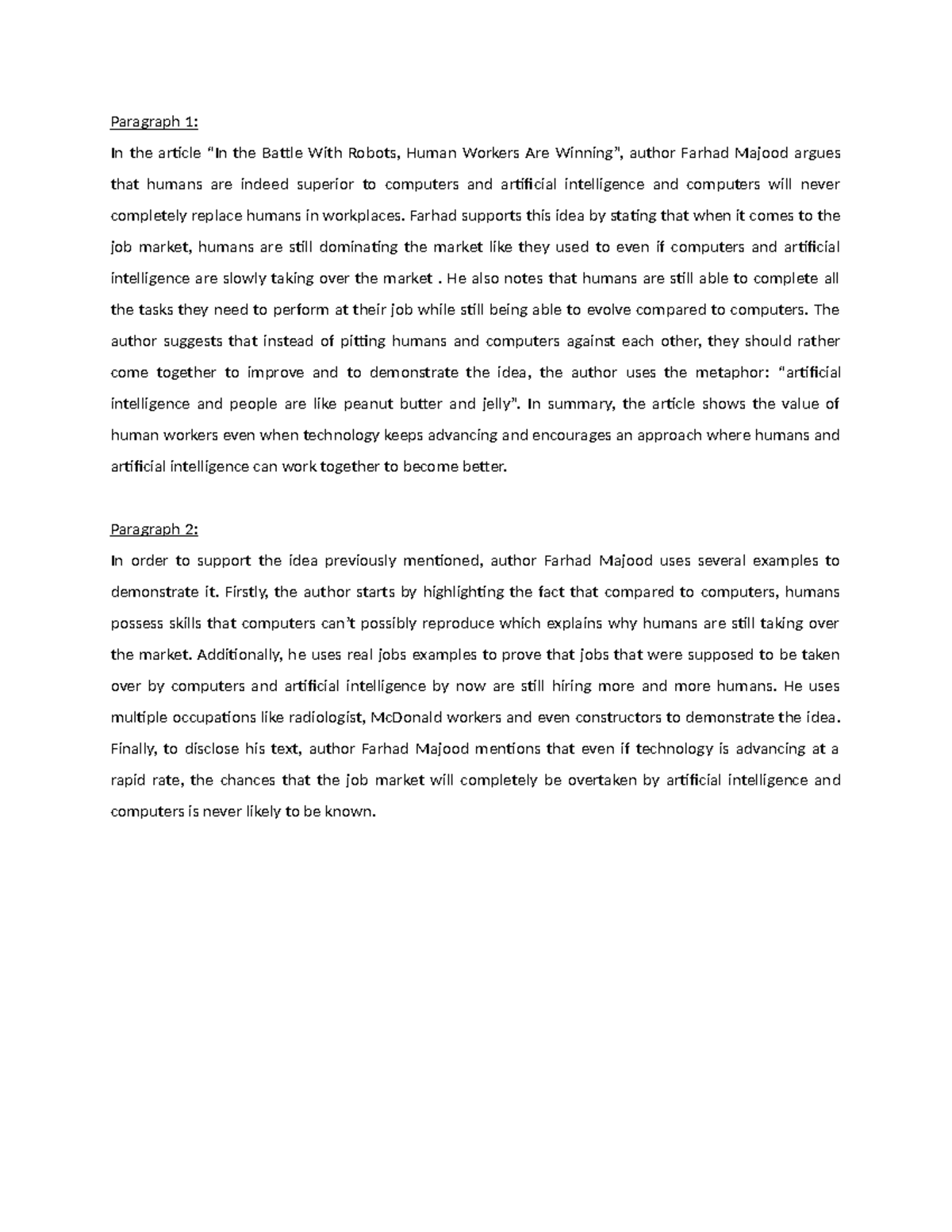 Preparation for the EWT - Paragraph 1: In the article “In the Battle ...