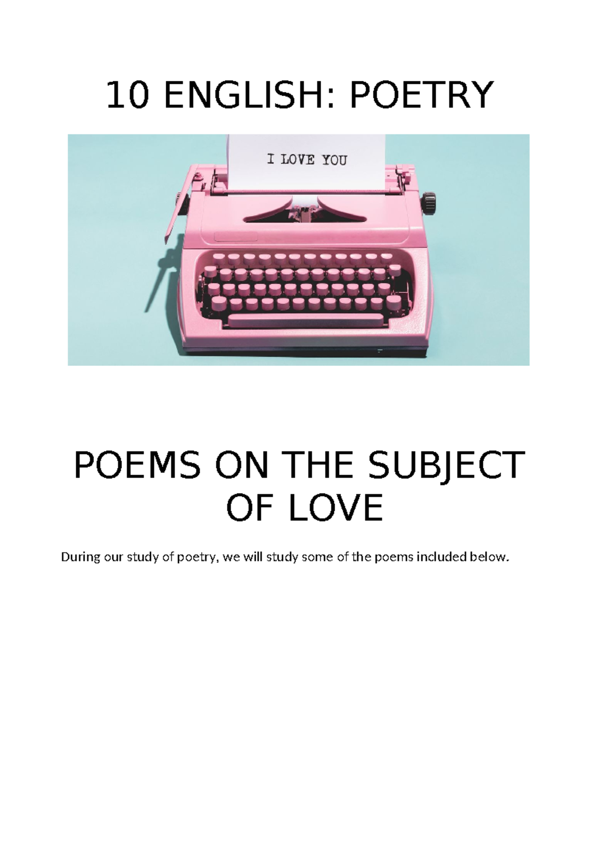 Poetry Examples - 10 ENGLISH: POETRY POEMS ON THE SUBJECT OF LOVE ...