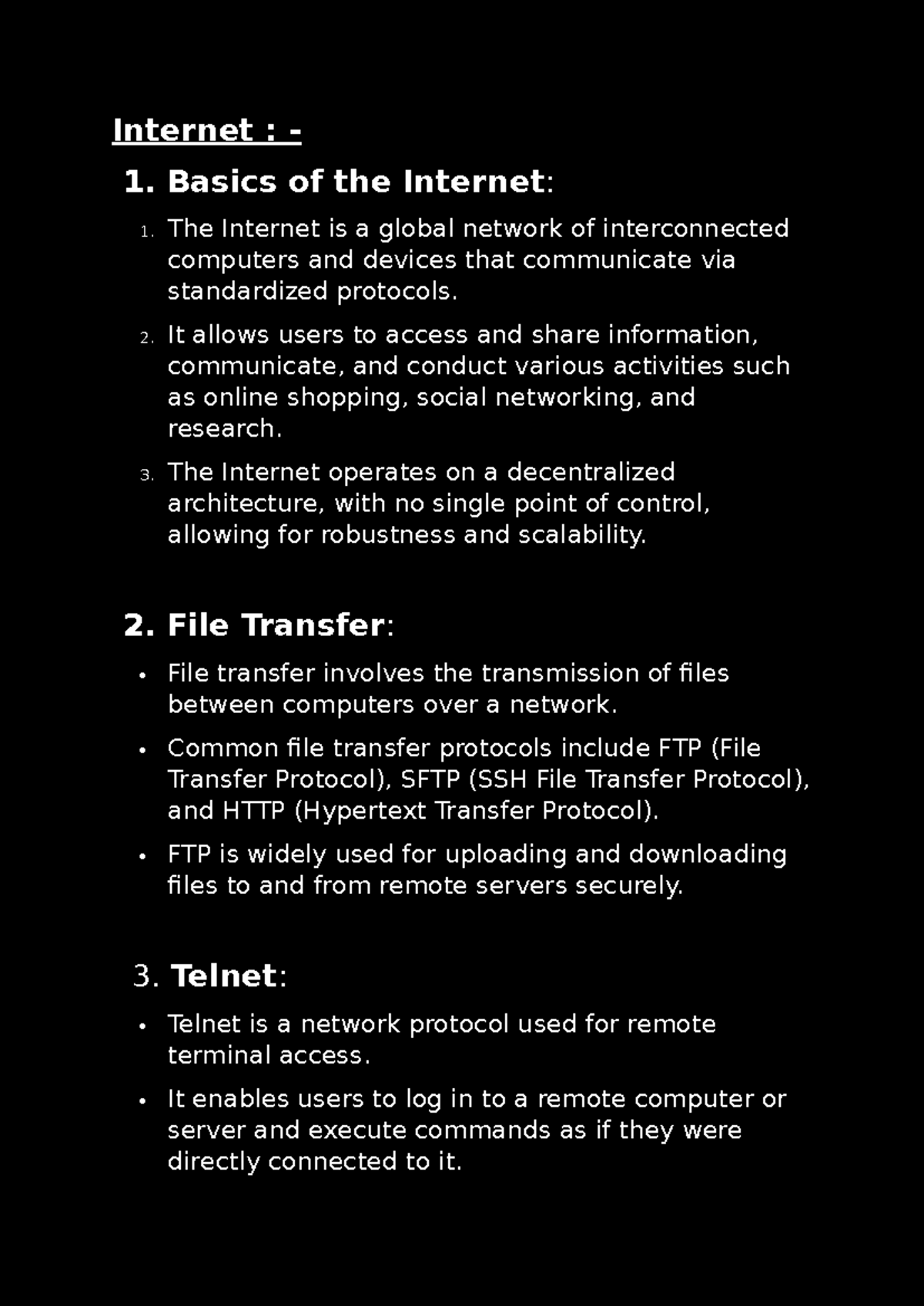 Chapter 1 - Internet : - 1. Basics of the Internet: 1. The Internet is ...