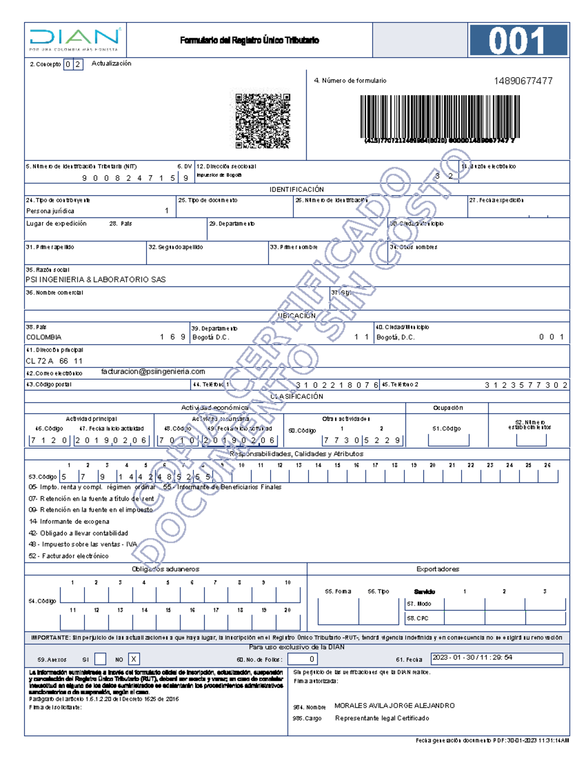 RUT PSI - fdsfsd - 27. Fecha expedición Exportadores Para uso exclusivo ...