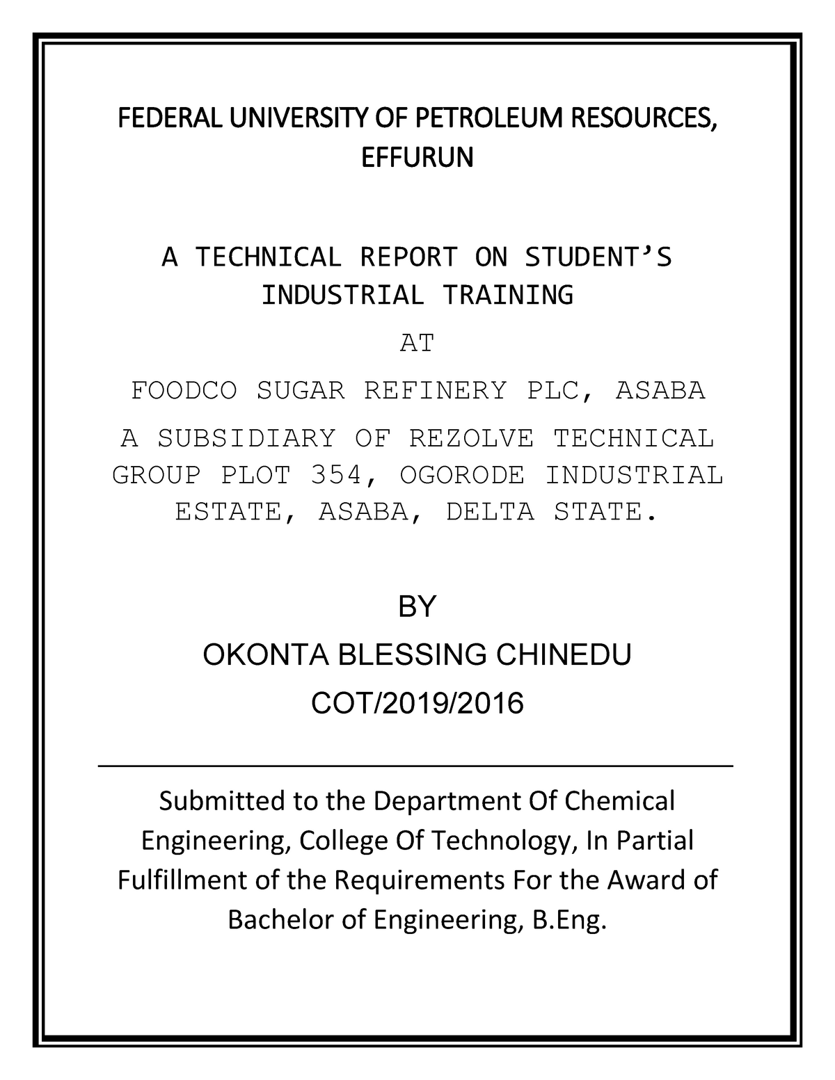 a-cover-page-of-the-technical-report-on-siwes-federal-university-of