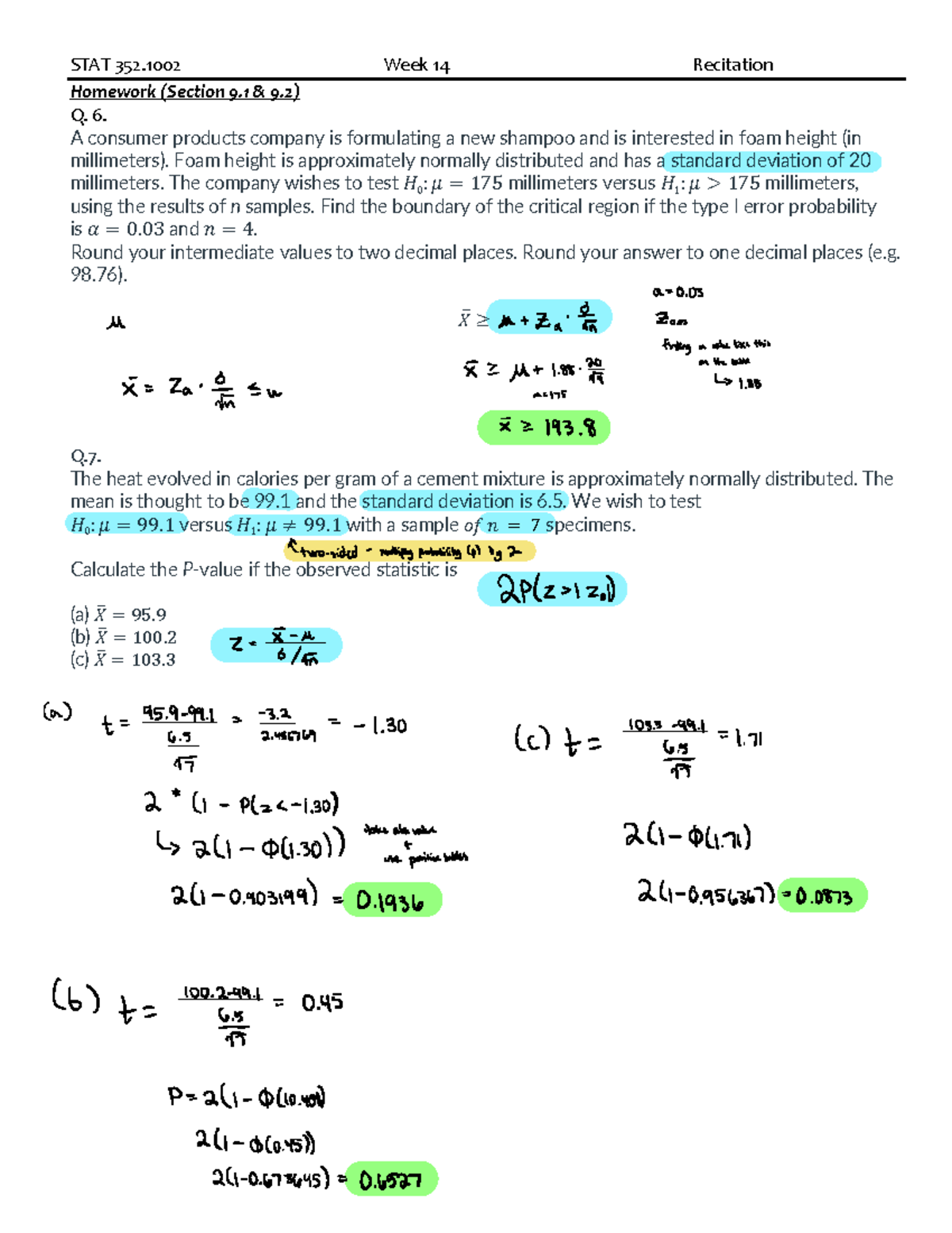 STAT 352 - Week 14 - Quiz Notes - STAT 352 Week 14 Recitation Homework ...