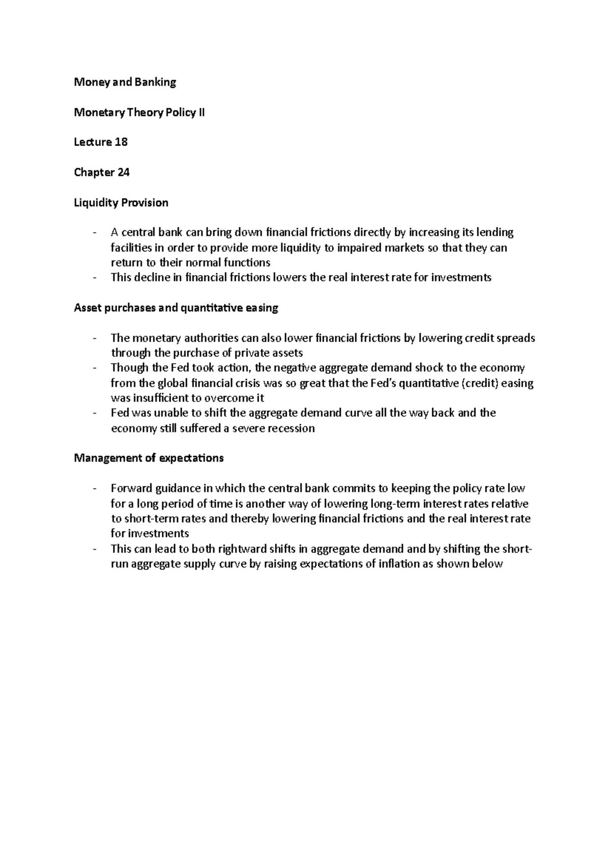Lecture 18 - Money and Banking Monetary Theory Policy II Lecture 18 ...